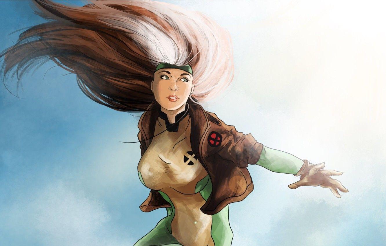 1332x850 Wallpaper the sky, flight, hair, art, costume, Rogue, Marvel