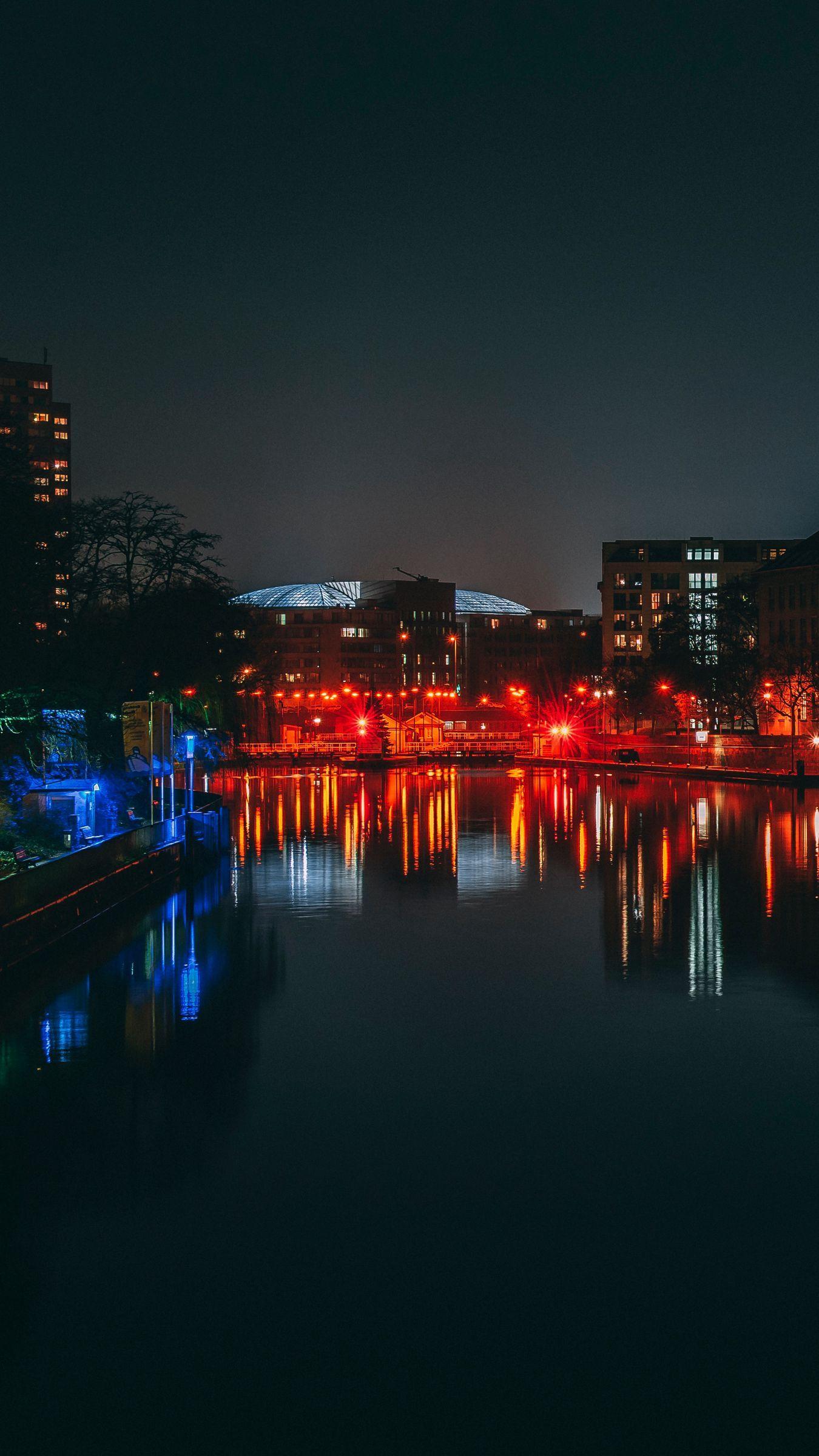 1350x2400 Download wallpaper 1350x2400 night city, city lights, river, shore