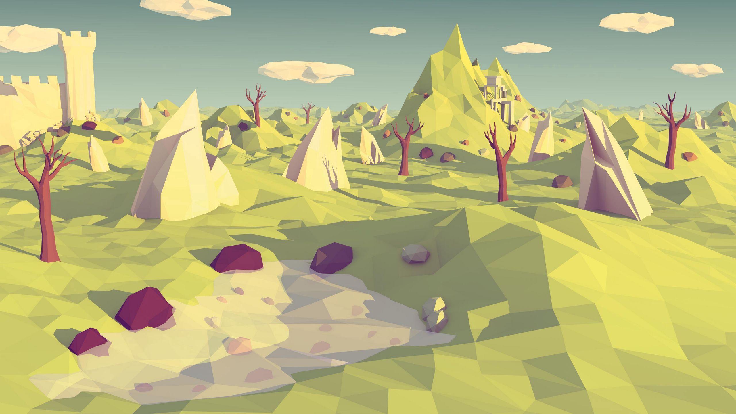2560x1440 Download wallpaper 2560x1440 low poly, polygon, landscape, abstraction widescreen 16:9 HD background
