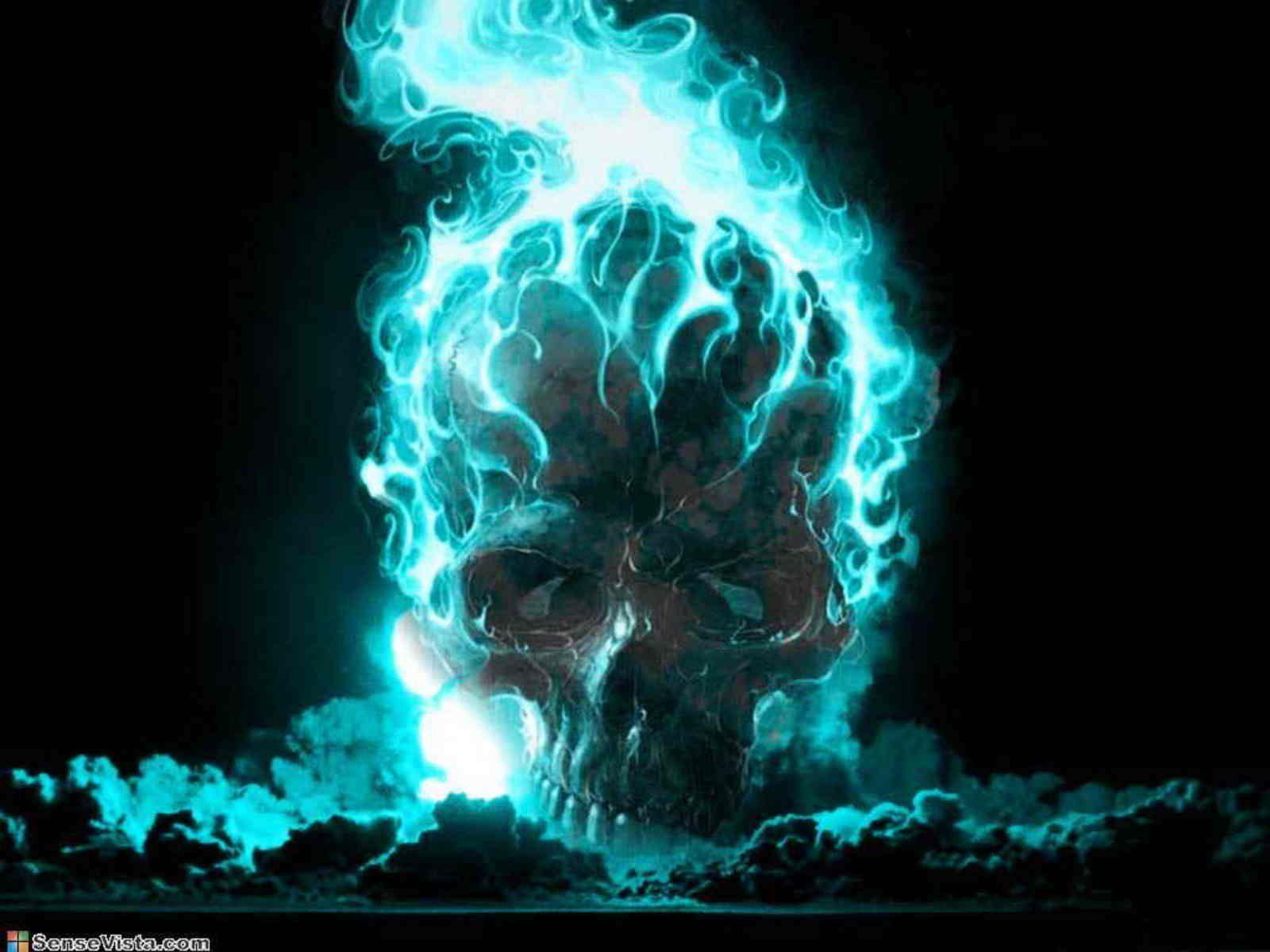 1600x1200 Blue Ghost Rider Skull Wallpaper