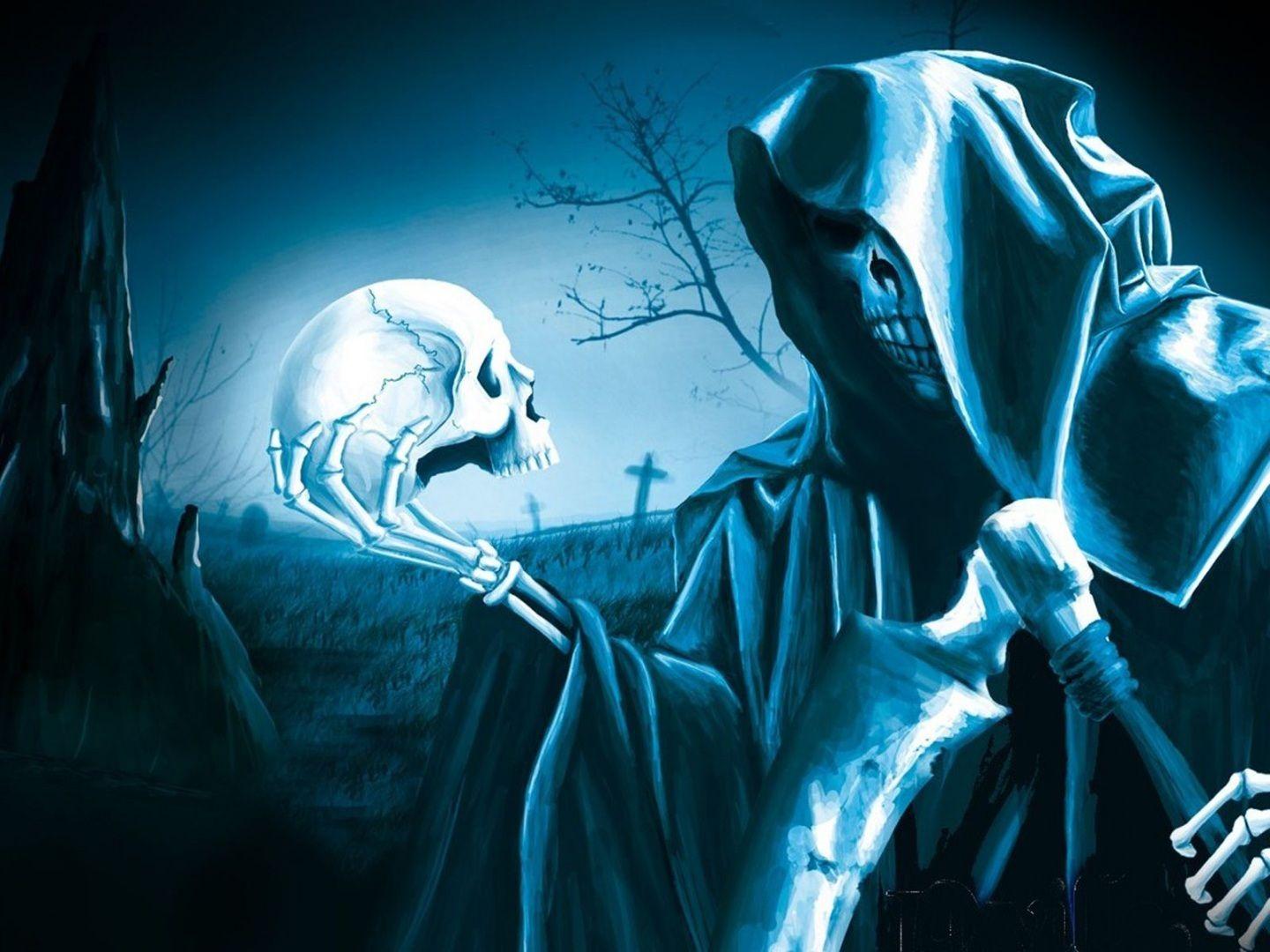 1440x1080 Blue Skull Fire Wallpaper