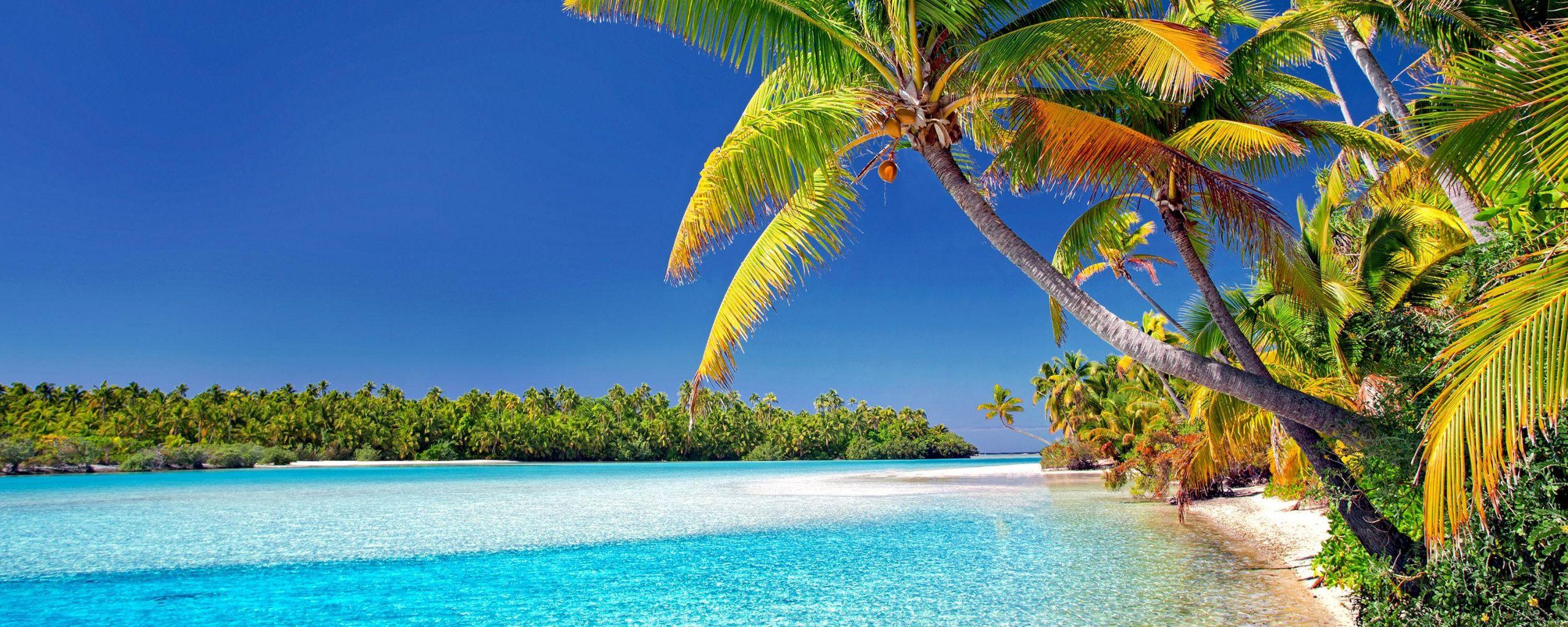 2560x1024 Download Cook islands, beach, sunny day wallpaper, 2560x Dual