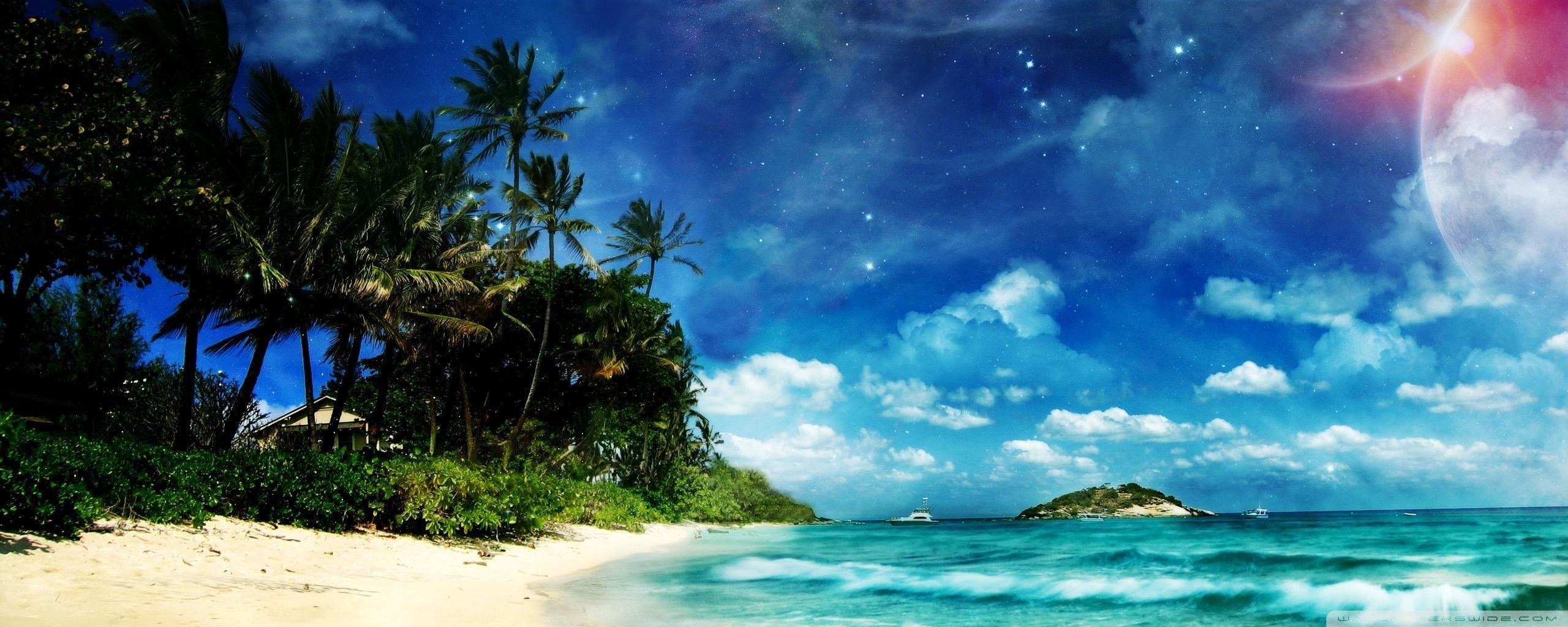 2560x1024 Dual Monitor Beach Wallpaper