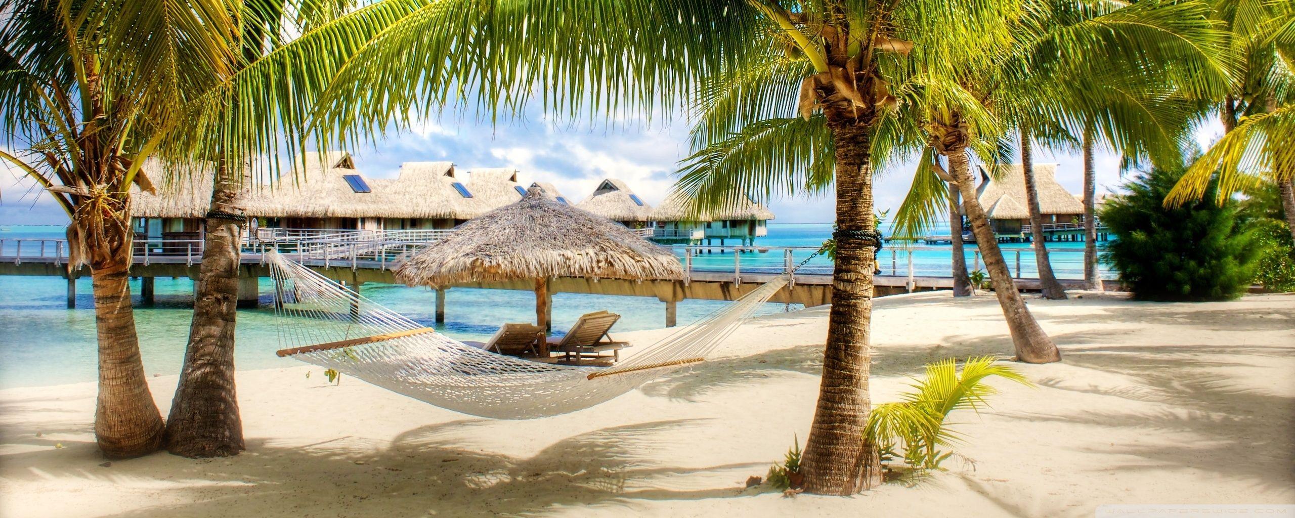 2560x1024 Beach Resort Wallpaper