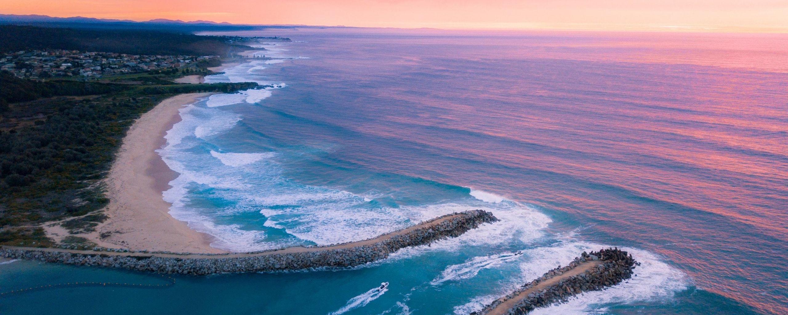 2560x1024 Download 2560x1024 wallpaper beach, coast, sea waves, nature