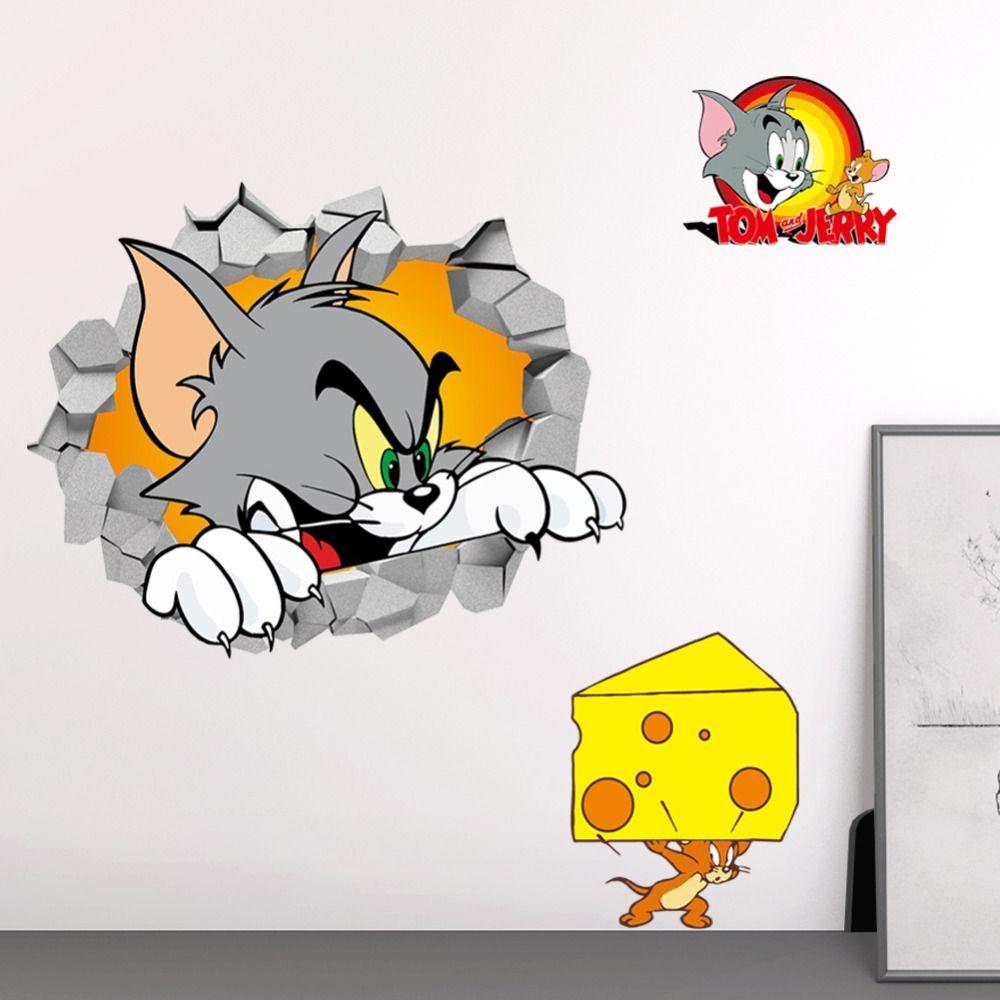 1000x1000 Tom and Jerry 3D Broken Wall Sticker Removable Living Room Kids