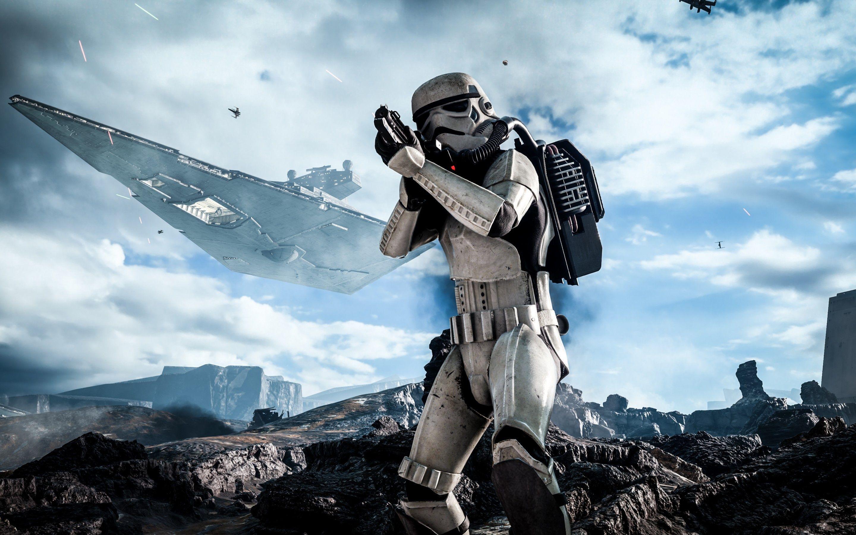2880x1800 Wallpaper Star Wars: Battlefront, Stormtrooper, spaceship, gun