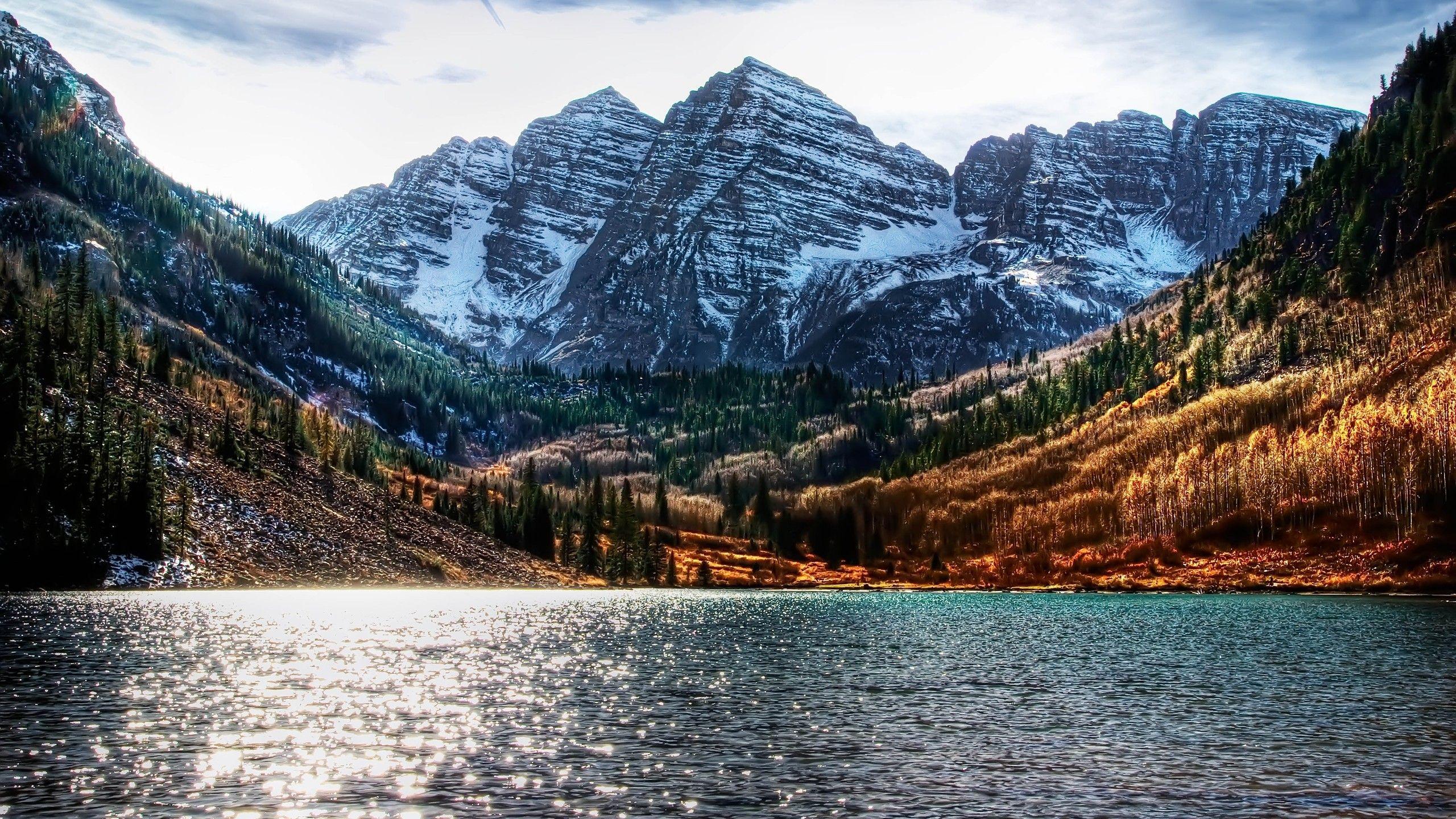 2560x1440 Water mountains landscapes nature snow trees forests Colorado