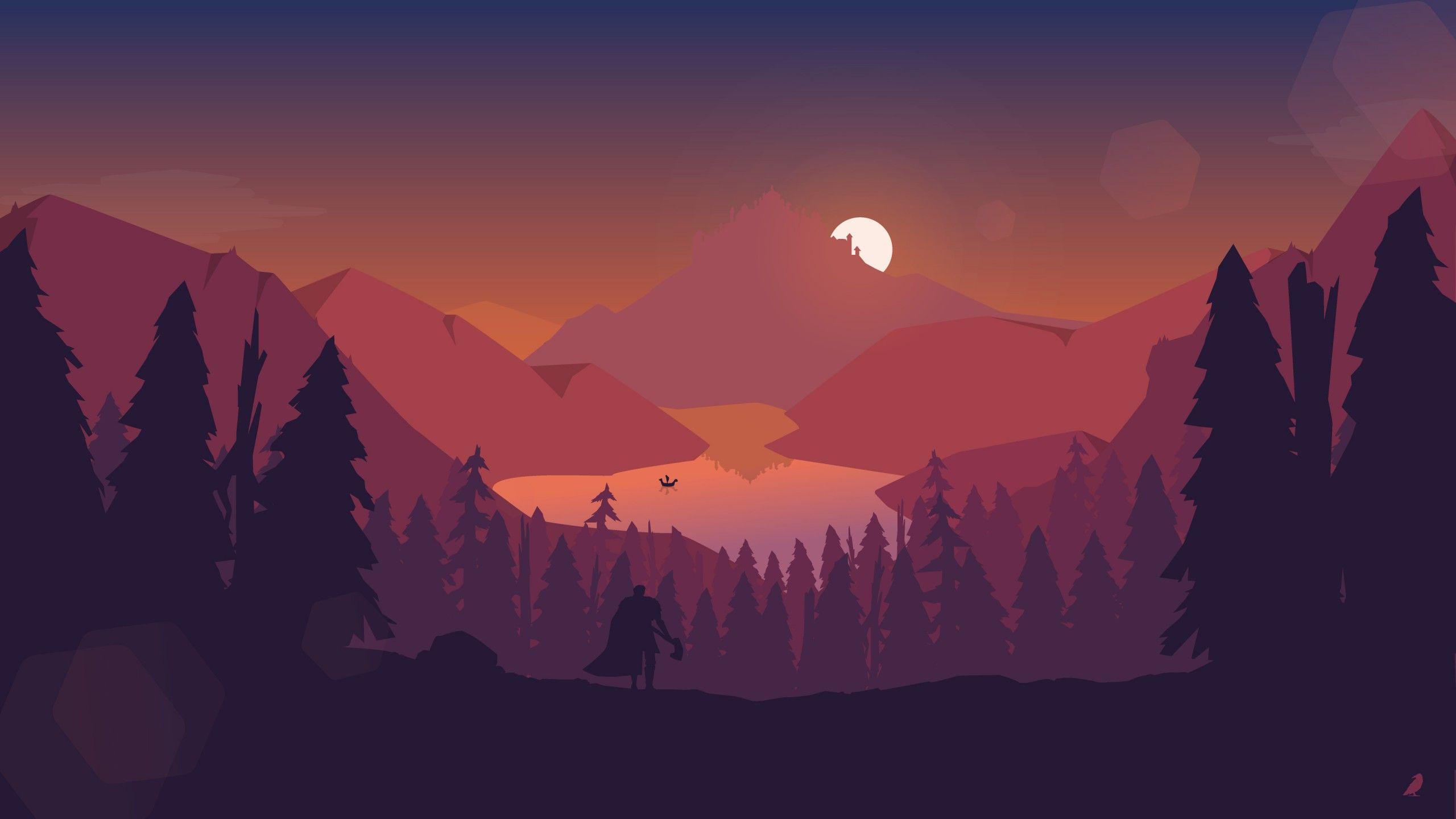 2560x1440 Wallpaper mountain, sun, forest 4k, Abstract