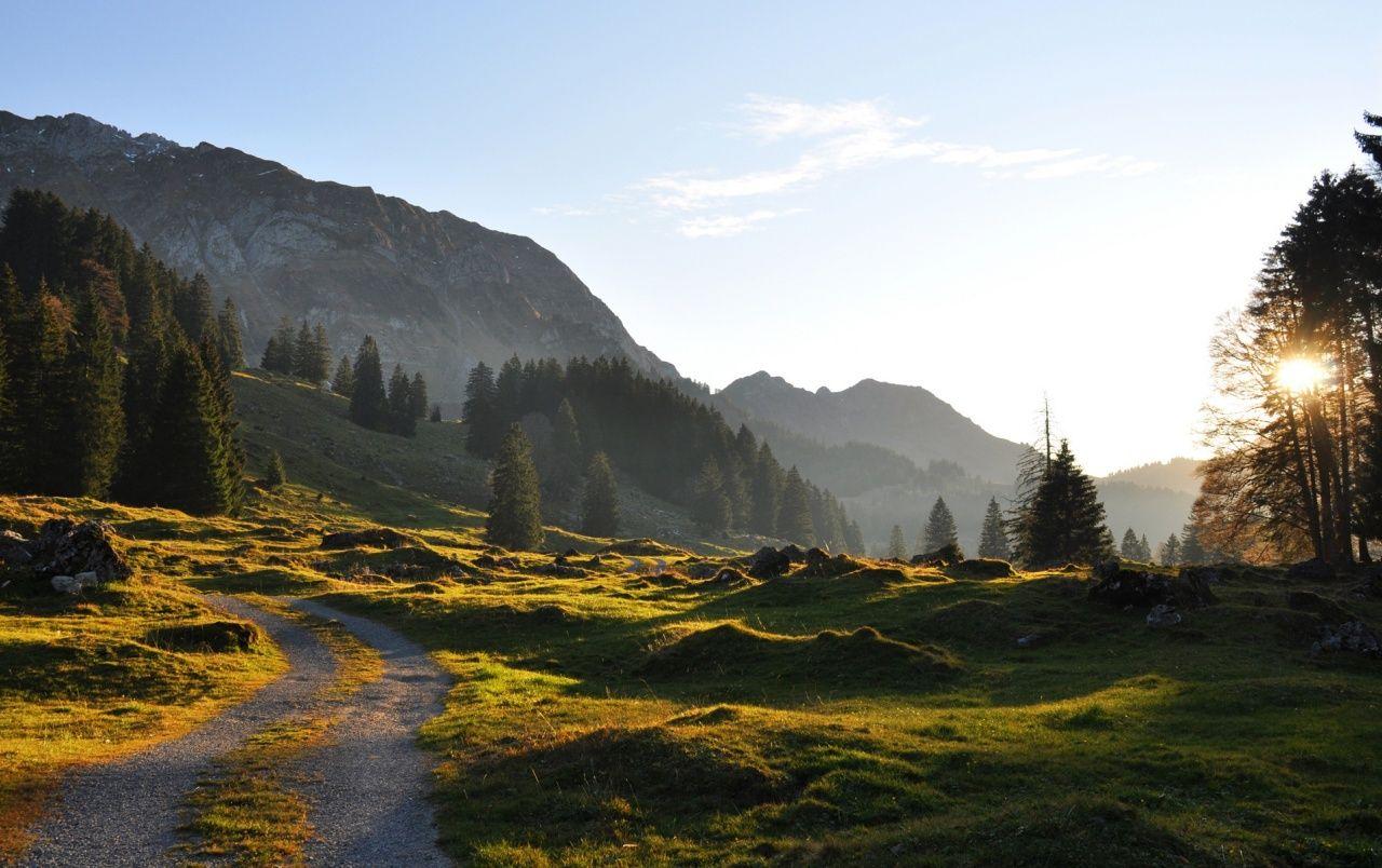 1280x804 Mountains Trees Hills Way Sun wallpaper. Mountains Trees Hills