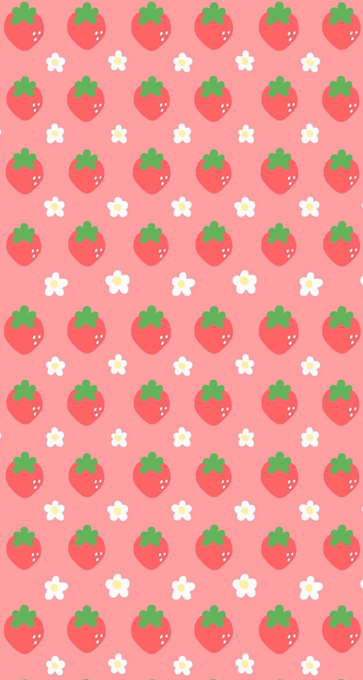 1256x2353 Cute Strawberry Background