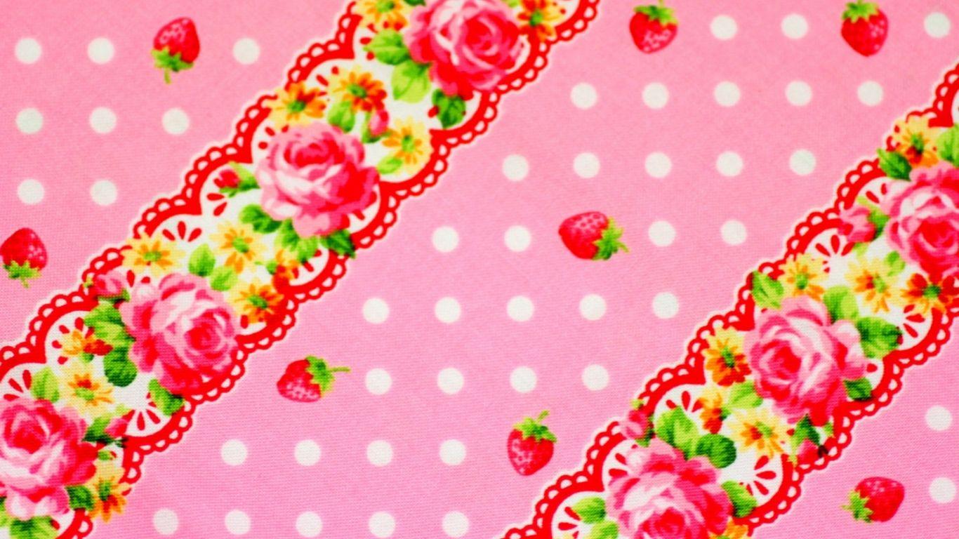1366x768 Free download Cute Strawberry Background Cute japanese fabric
