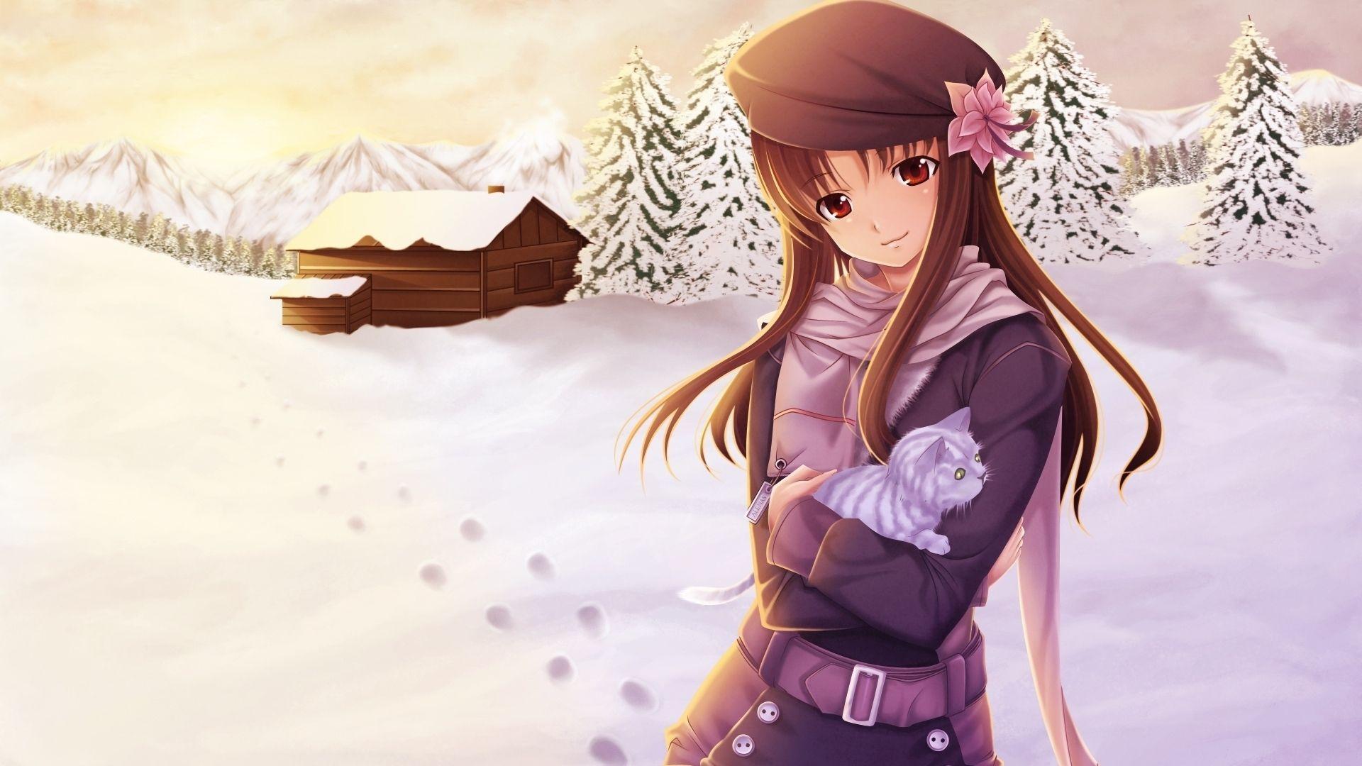 1920x1080 Winter Anime Wallpaper Snow Background