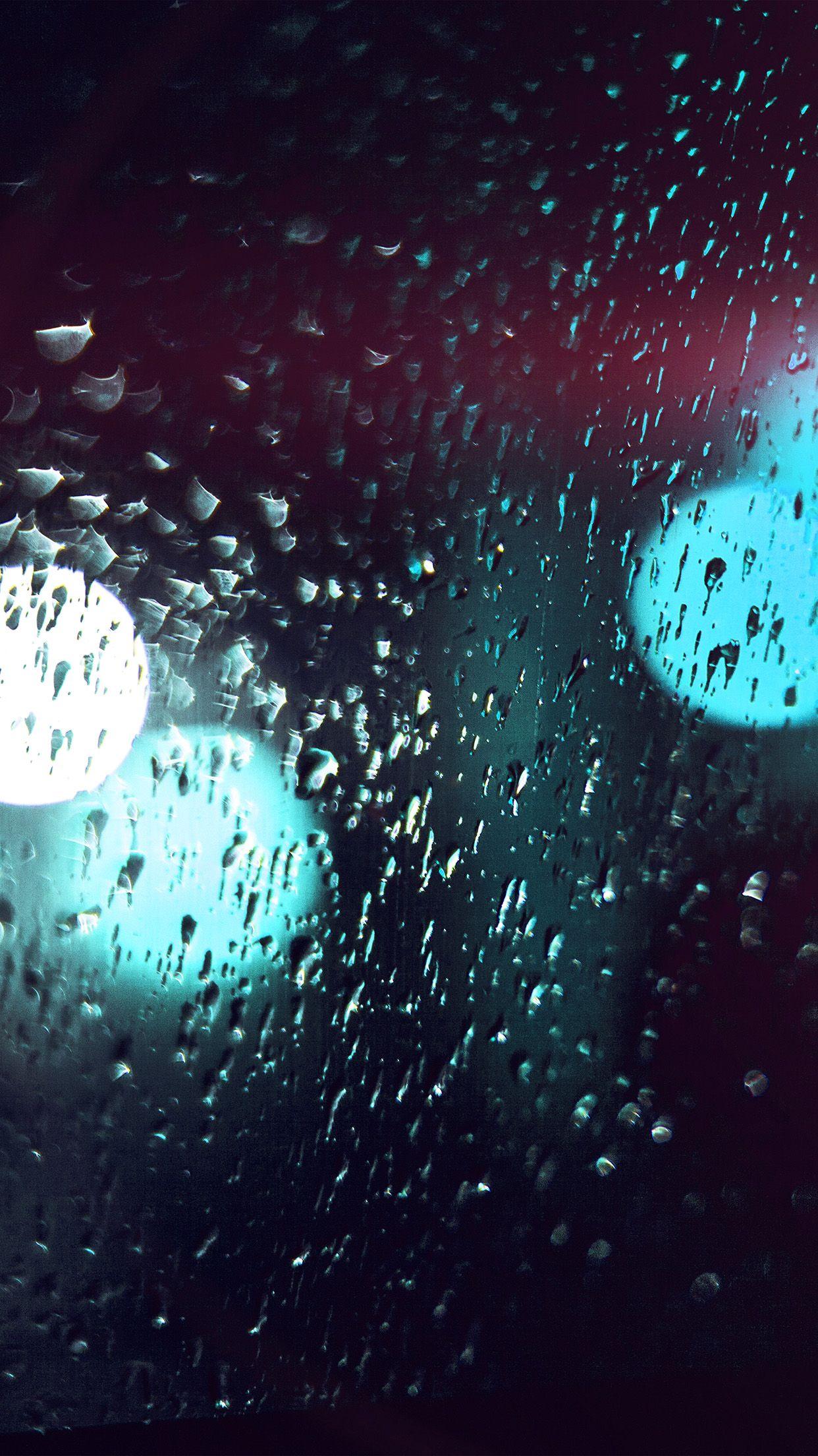 1242x2208 Rainy Night Drops Bokeh Green Flare Light Pattern Wallpaper