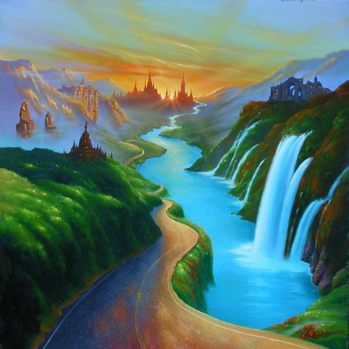1178x1177 Jim Sunset Art Warren River Painting Waterfalls Waterfall