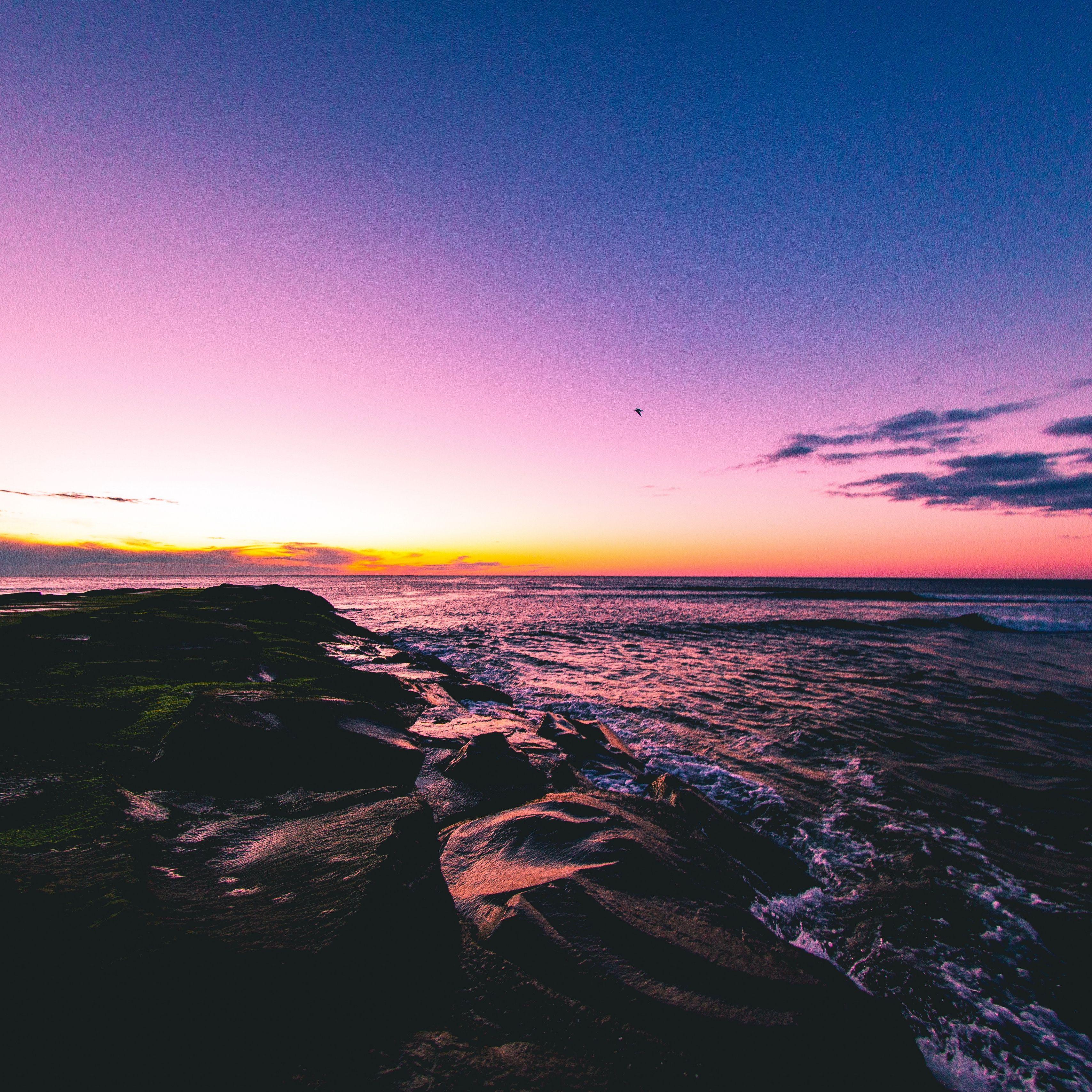 3415x3415 Wallpaper Sunset, Beach, Sea, Stones HD