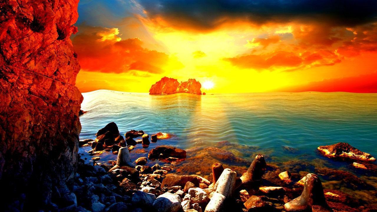 1280x720 Sunset Beach Wallpaper for Android