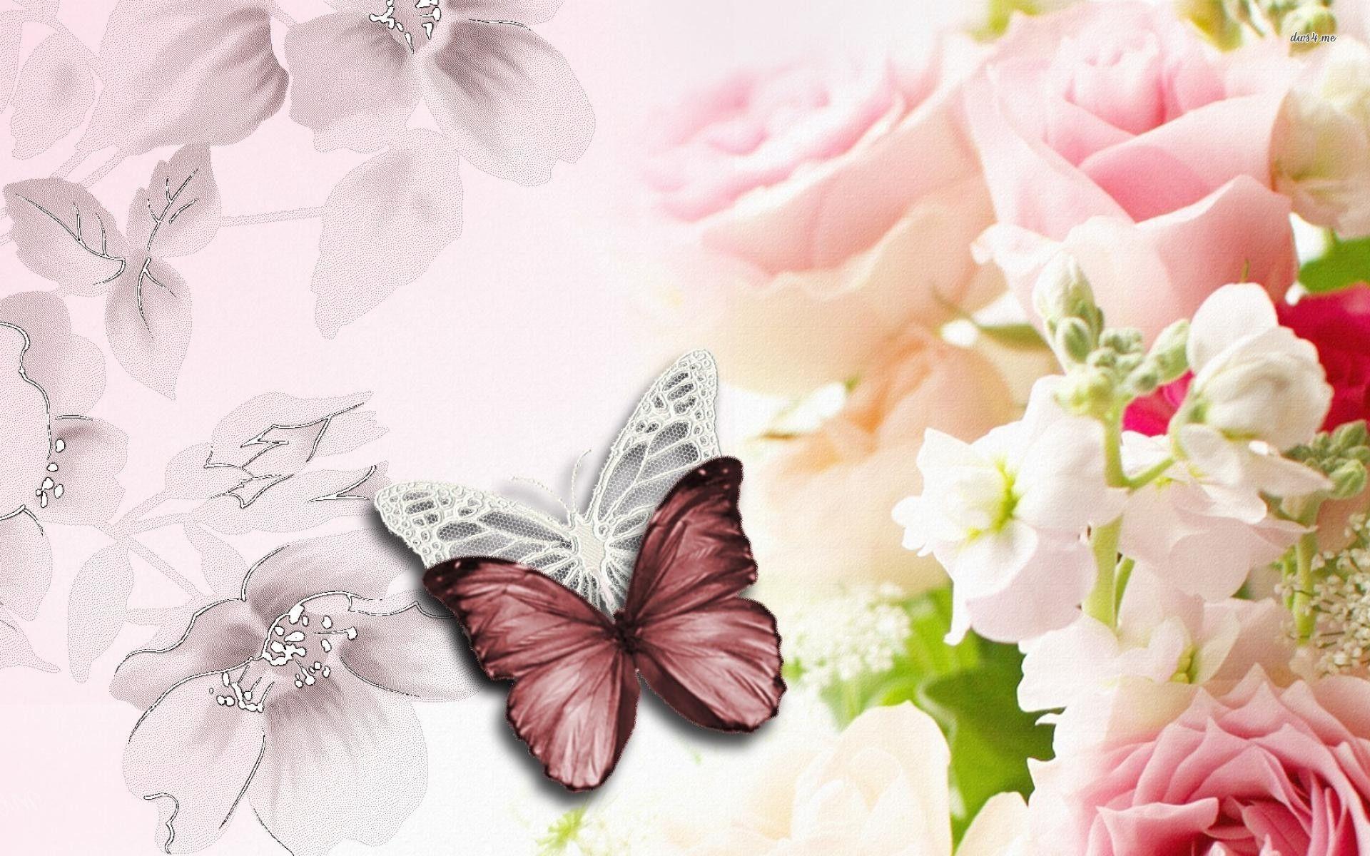 1920x1200 Flowers and butterflies HD wallpaper. Butterfly background, Blue