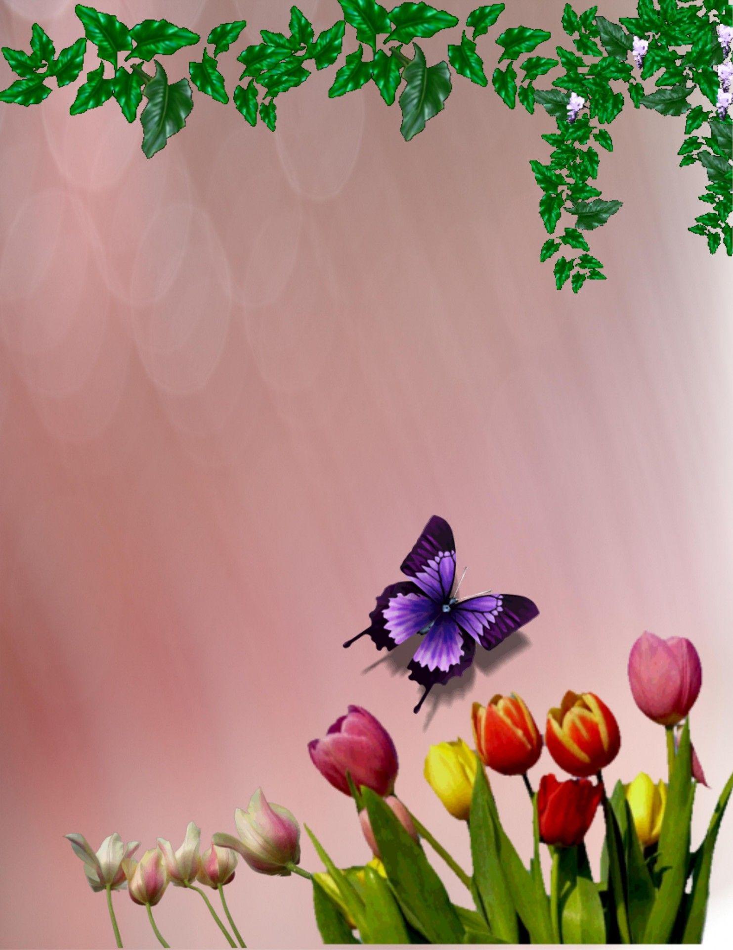 1483x1920 Wallpaper, flowers, butterfly, leaves, background