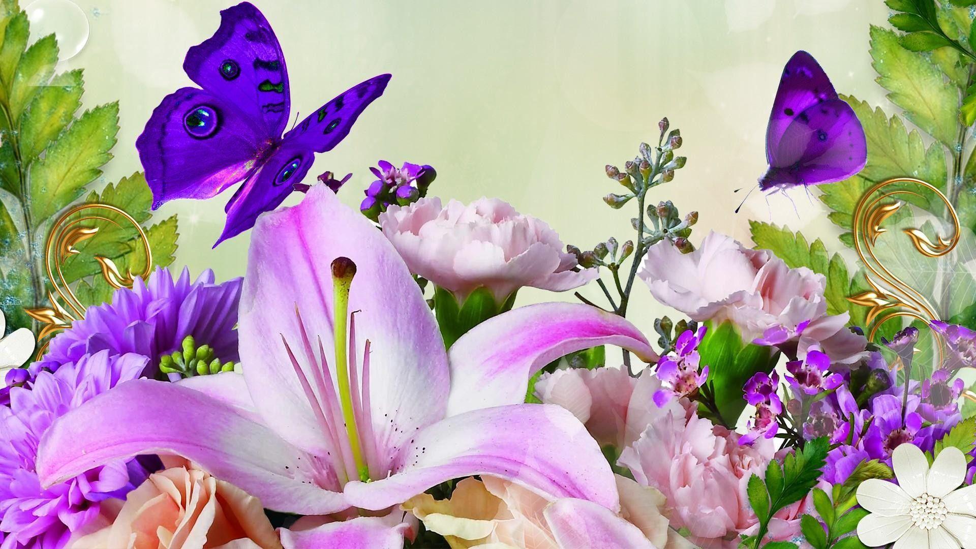 1920x1080 Purple Butterflies Wallpaper
