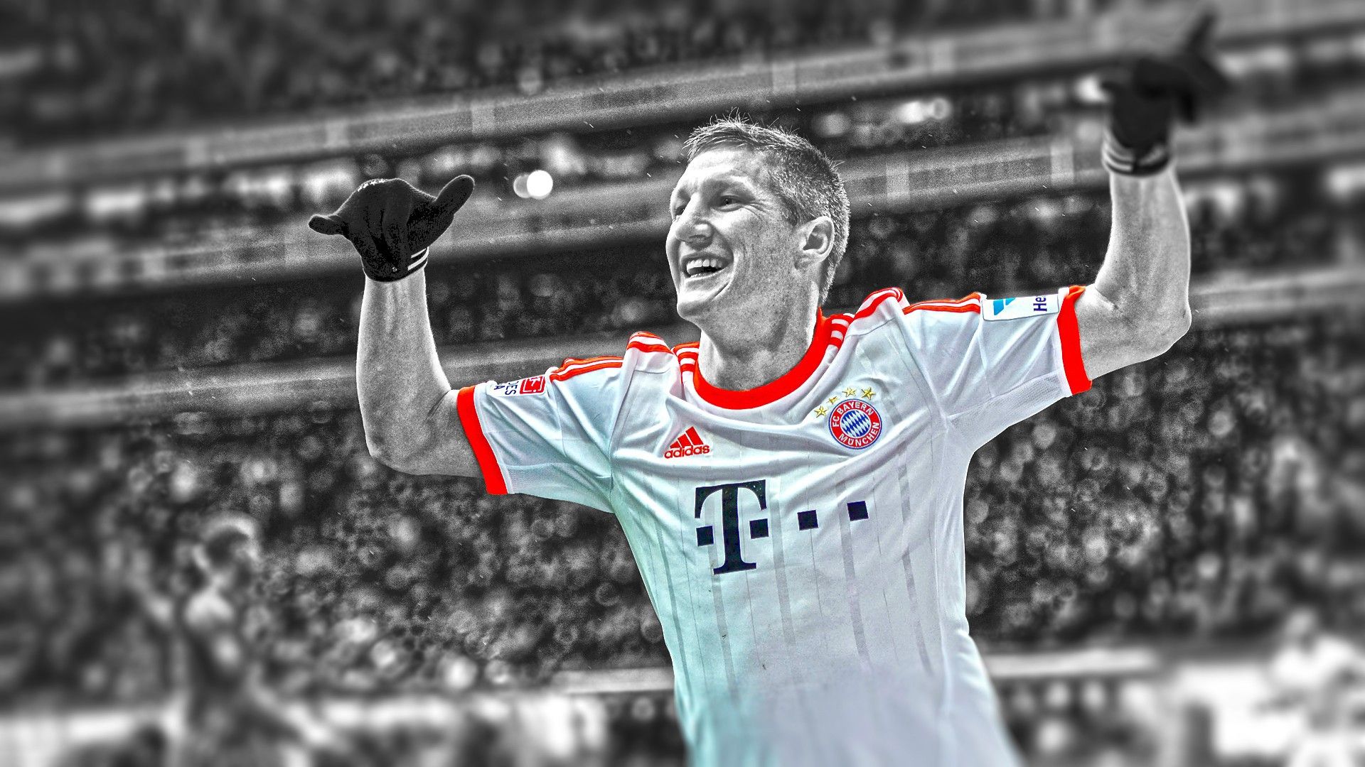 1920x1080 Black And White Photo Of FC Bayern Munich Blur Audience Background HD Bastian Schweinsteiger Wallpaper