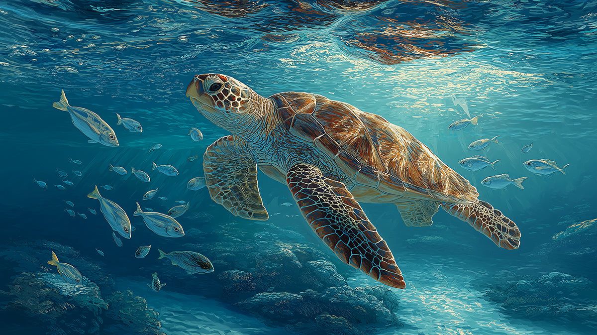 1200x673 Oceanic Sea Turtle Mural Wallpaper