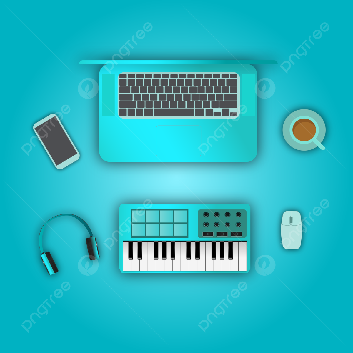 1200x1200 The Design Of Work Space Computer Mouse Phone Piano Midi Hadphone And Cofee, Computer, Piano Midi, Piano Background Image And Wallpaper for Free Download