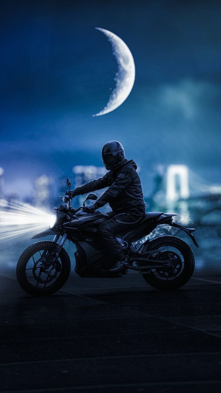 736x1308 Night bike wallpaper. Blue motorcycle background, Motorcycle under starry night sky, Motorcycle wallpaper