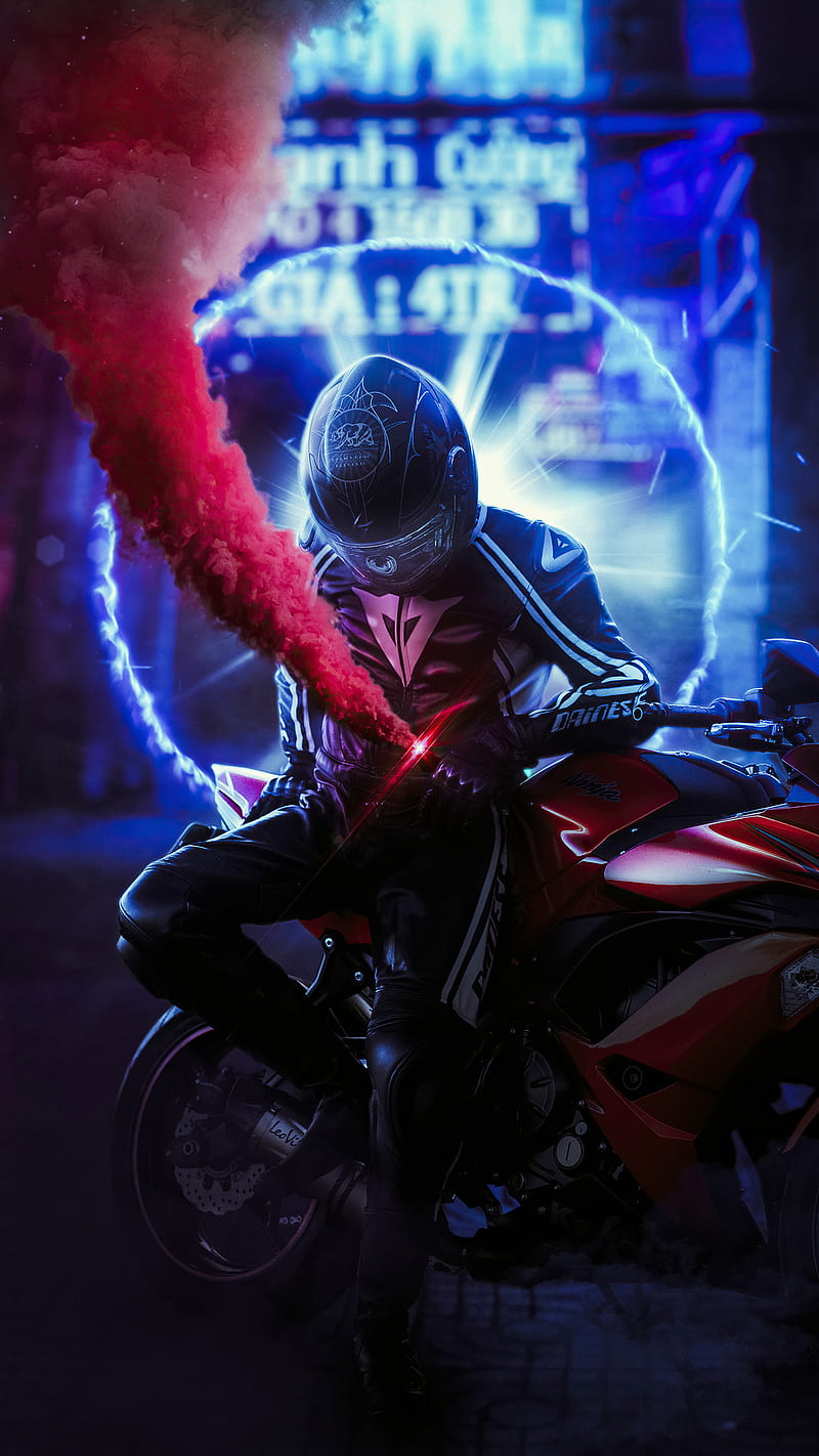800x1422 Smoke biker, bike, motor, motorcycle, night, plus, stunt, stunts, HD phone wallpaper
