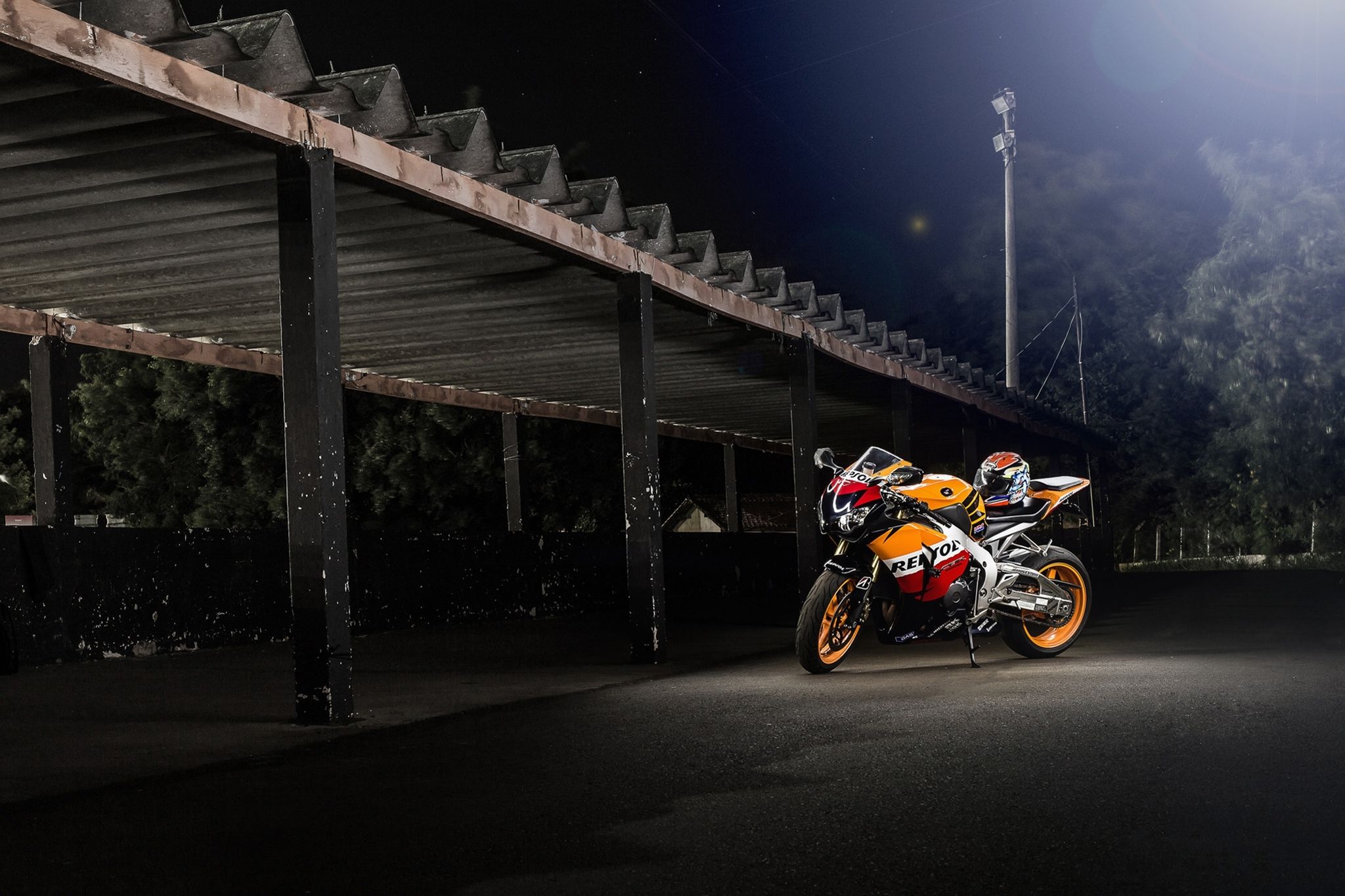 2048x1365 Wallpaper night, motorcycle, canopy, Honda, bike, Honda, repsol, cbr1000rr for mobile and desktop, section мотоциклы, resolution 2048x1365