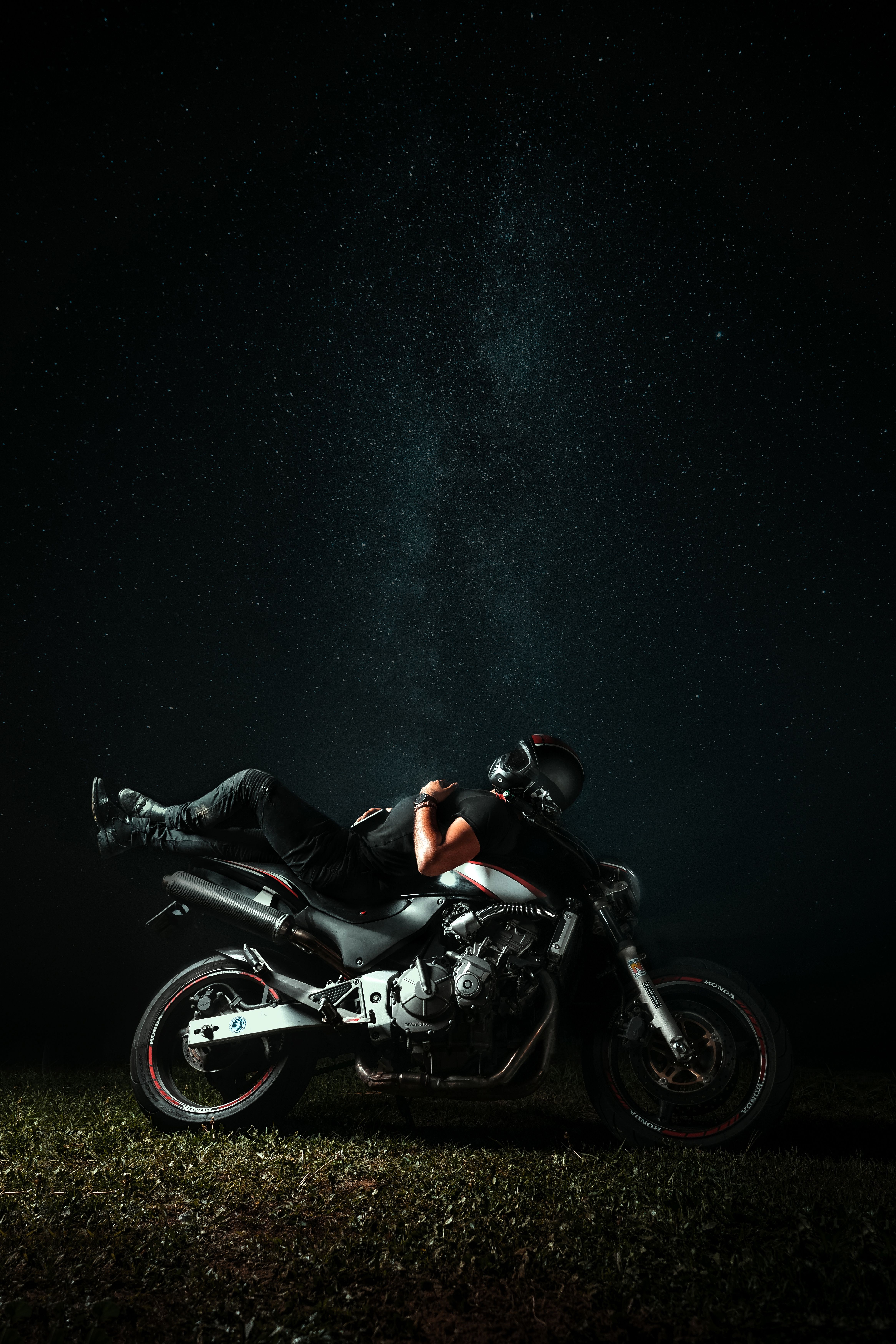 4662x6994 Biker Wallpaper 4K, Night, Starry sky, Honda, Relax