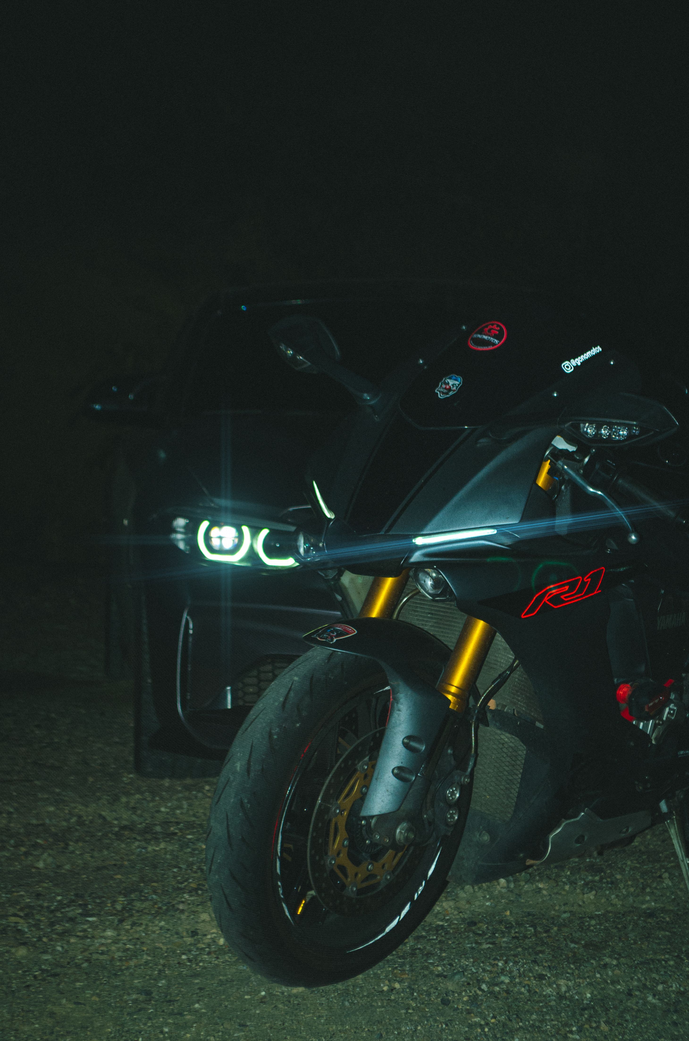 2920x4409 A Car and a Motorcycle at Night · Free