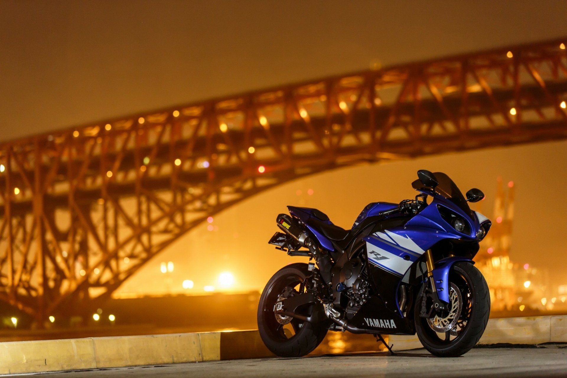 1920x1280 Yamaha Motorcycle HD Wallpaper: Night Ride Under City Lightsx1365