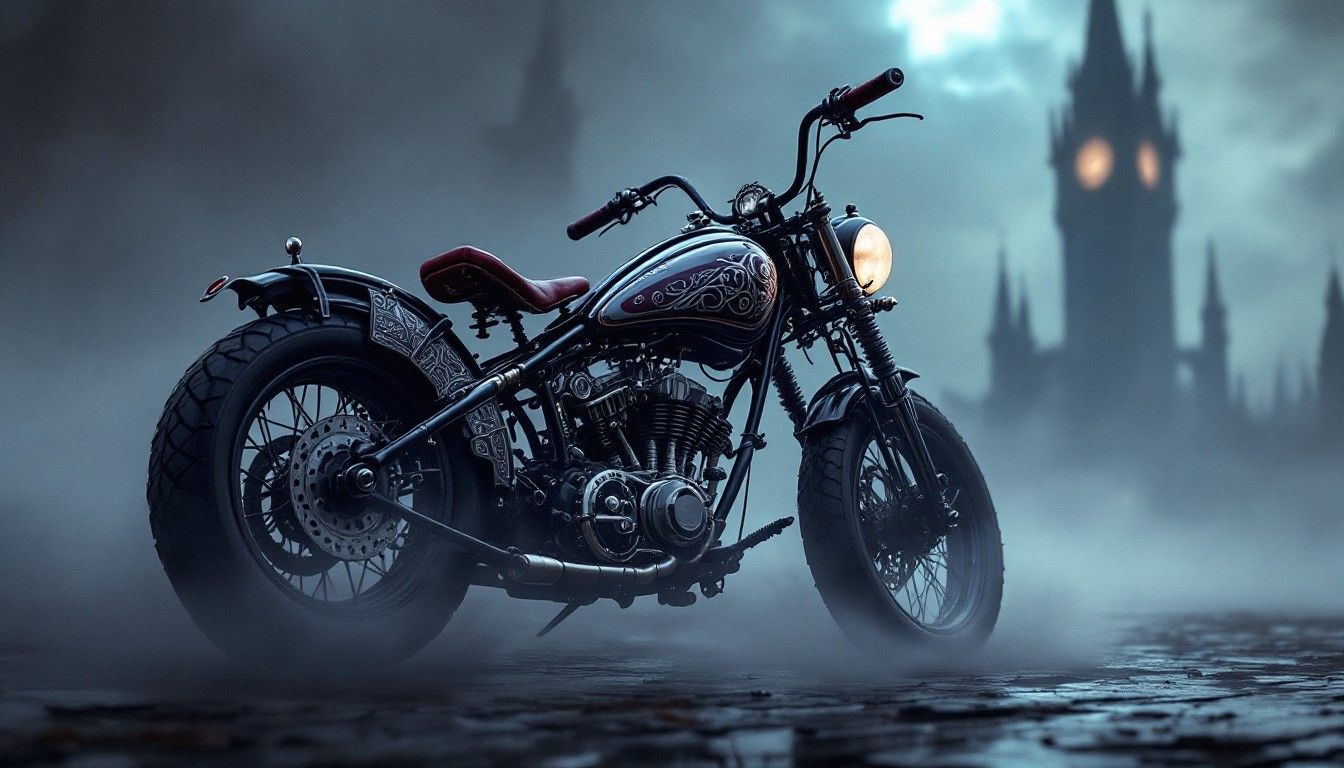 1344x768 Free Gothic Night Rider Image, Motorcycle, Steampunk
