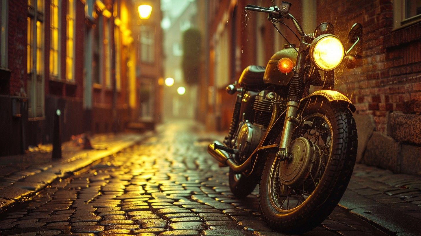 1456x816 Free Motorcycle Night Ride Image, Night, Cobblestone
