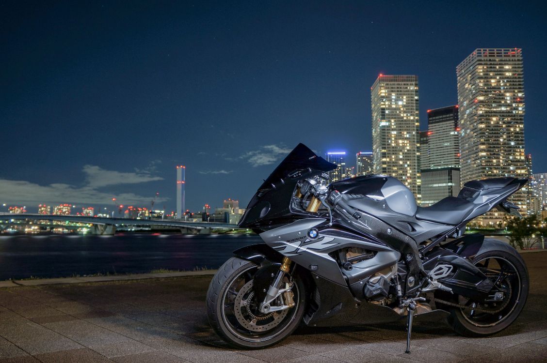 1128x750 Wallpaper Black Sports Bike on Road During Night Time, Background Free Image