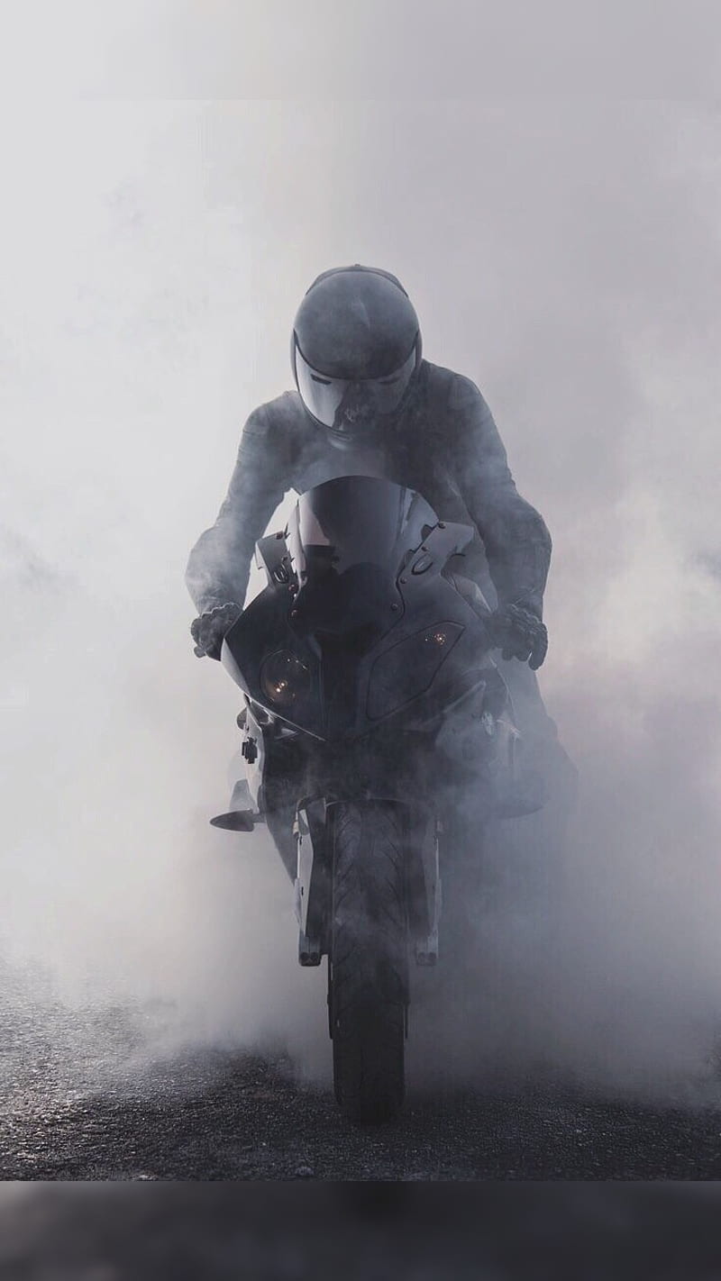 800x1422 Smoked BMW, bike, girl, knight, motor, motorcycle, night, power, smoke, HD phone wallpaper