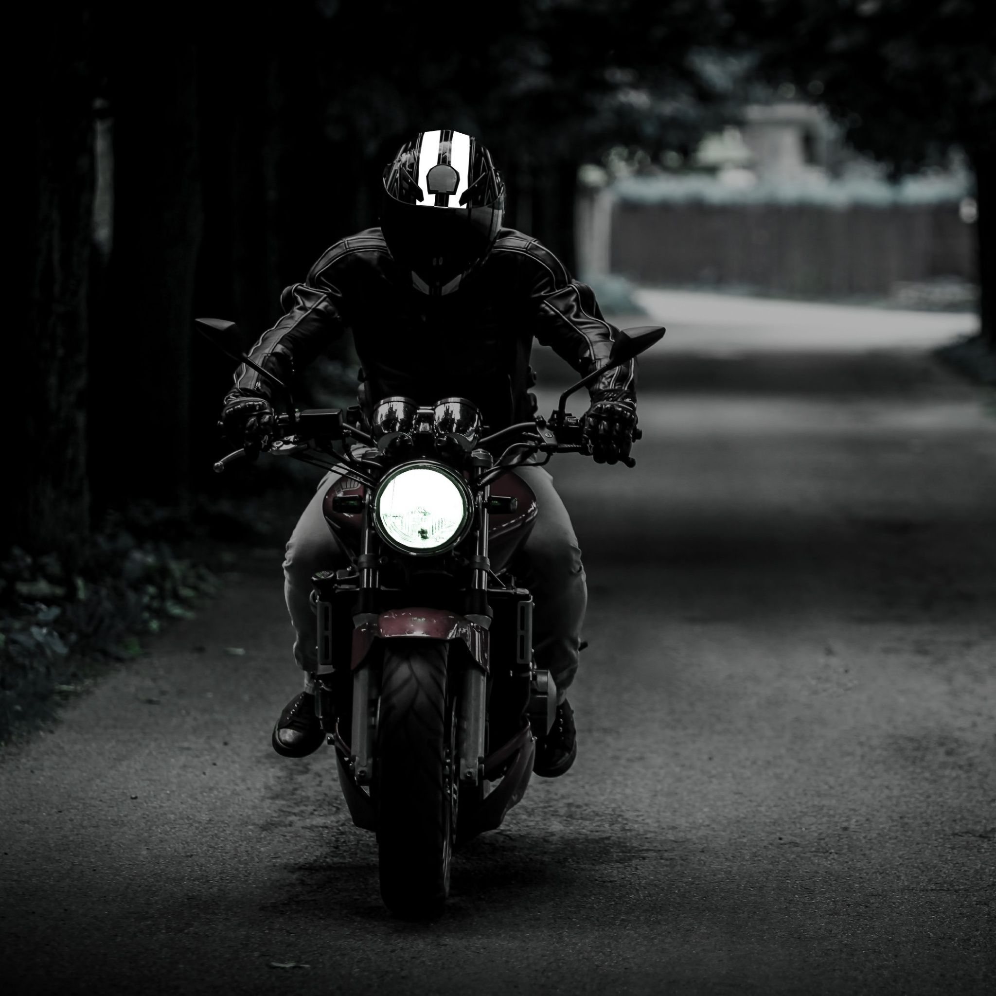 2048x2048 Biker Wallpaper 4K, Dark, Motorcycle, Road