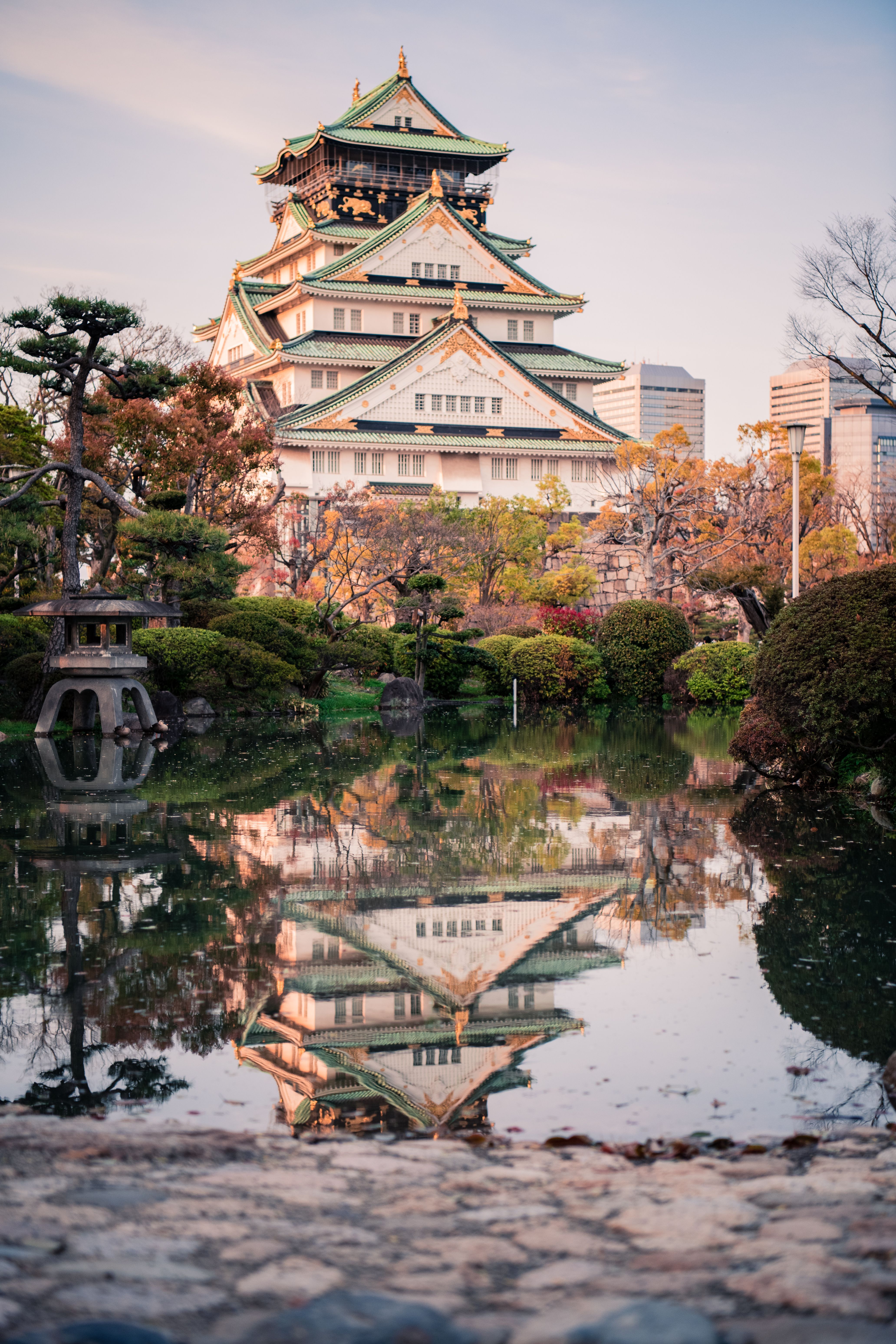 4128x6192 Osaka Castle Reflected in Tranquil Pond · Free