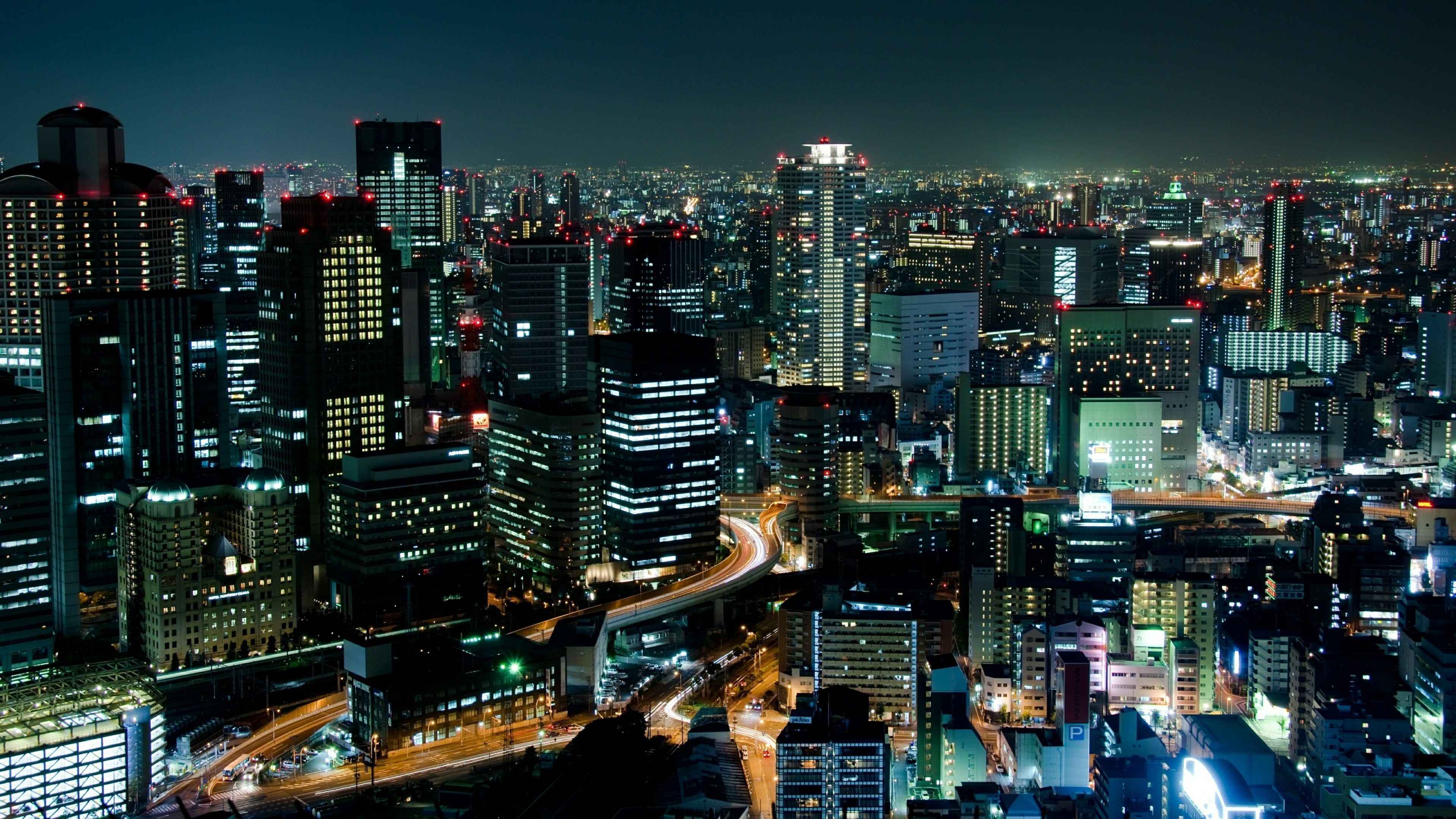 3840x2160 HD wallpaper: osaka, cityscape, japan, metropolis, night, skyline, skyscraper. Osaka night city, Osaka night skyline, Osaka night view