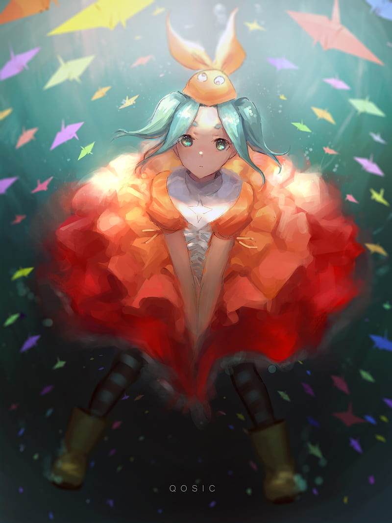 800x1067 Ononoki yotsugi, monogatari series, green hair, dress, Anime, HD phone wallpaper