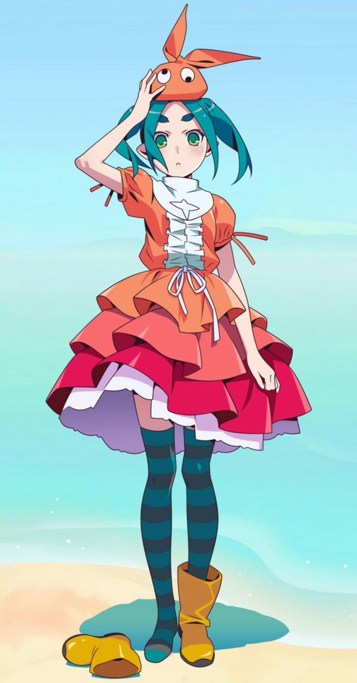 736x1406 Monogatari character design. Yotsugi ononoki hat, Anime -, Kawaii anime
