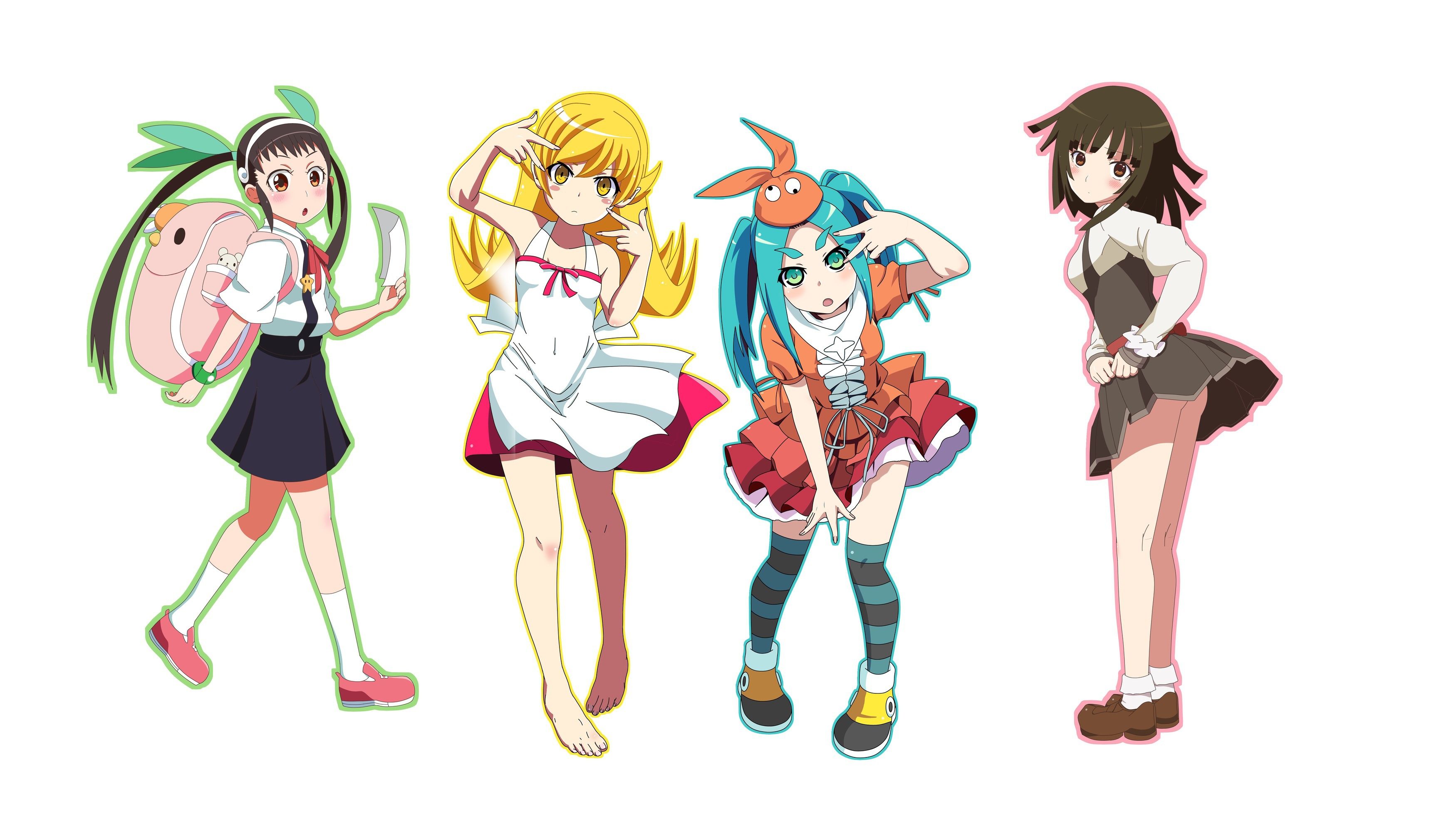 3500x1969 Wallpaper bakemonogatari, oshino shinobu, sengoku nadeko, hachikuji mayo believe, ononoki yotsugi, natsuno mikan for mobile and desktop, section сёнэн, resolution 3500x1969