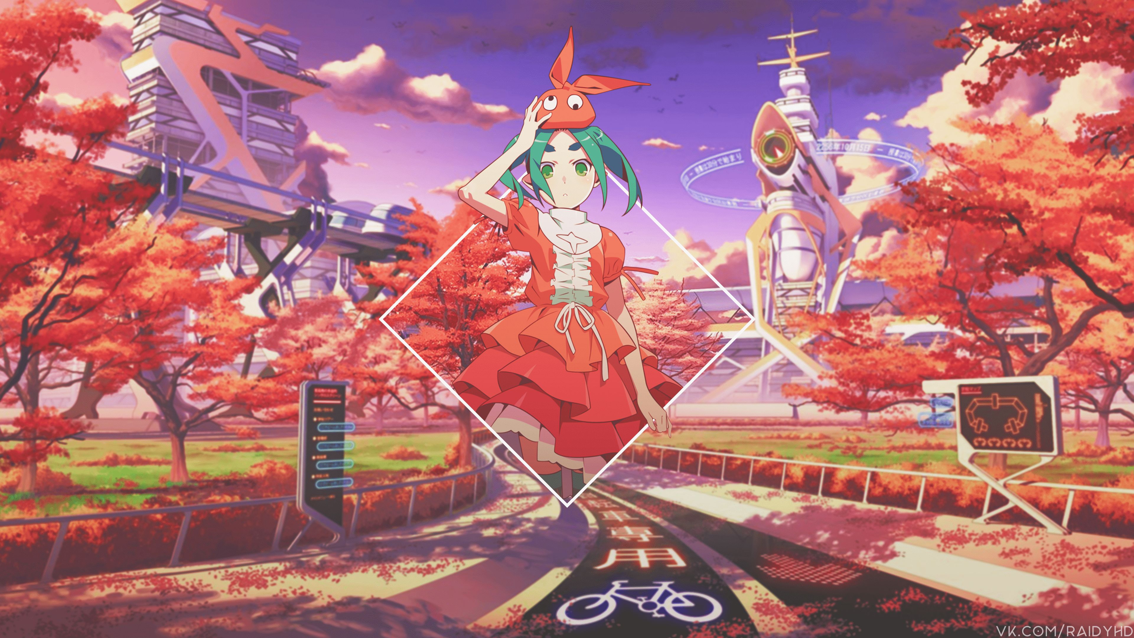 3840x2160 Green Eyes, Anime, Anime Girls, Picture In Picture, Trees, Dress, Monogatari Series, Ononoki Yotsugix2160 Wallpaper