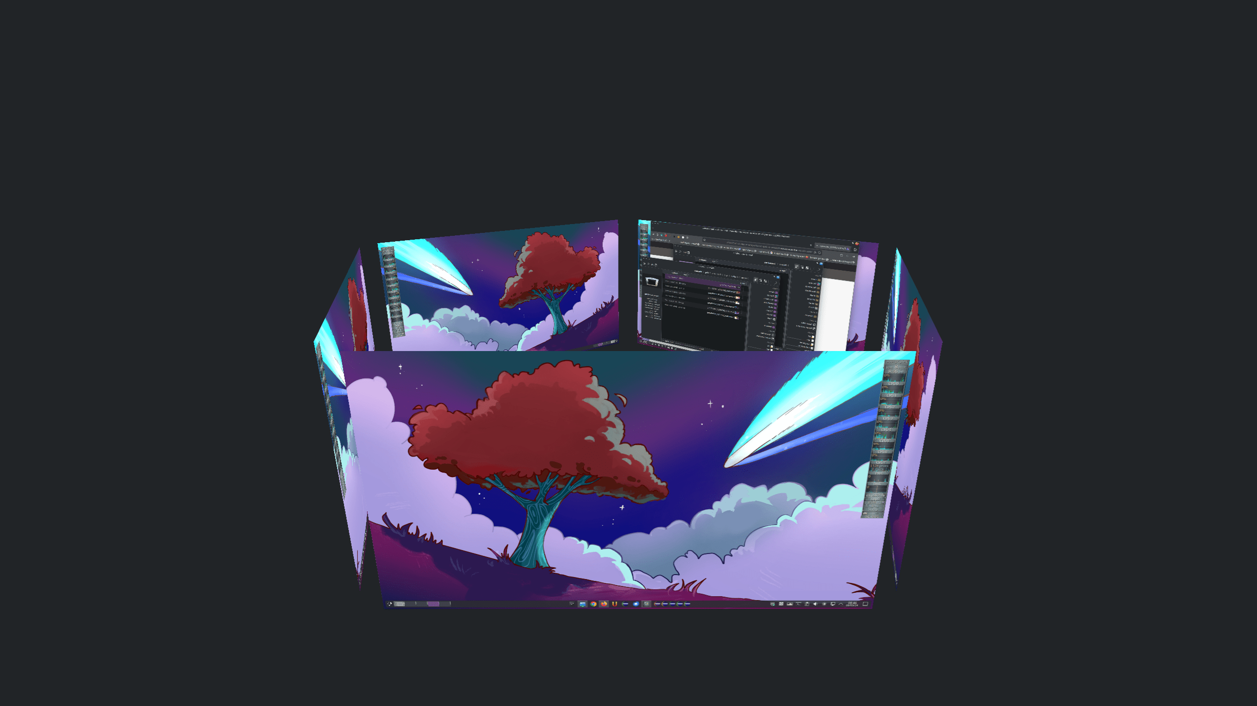 2561x1440 KDE Plasma 6 Desktop Cube in Arch Linux