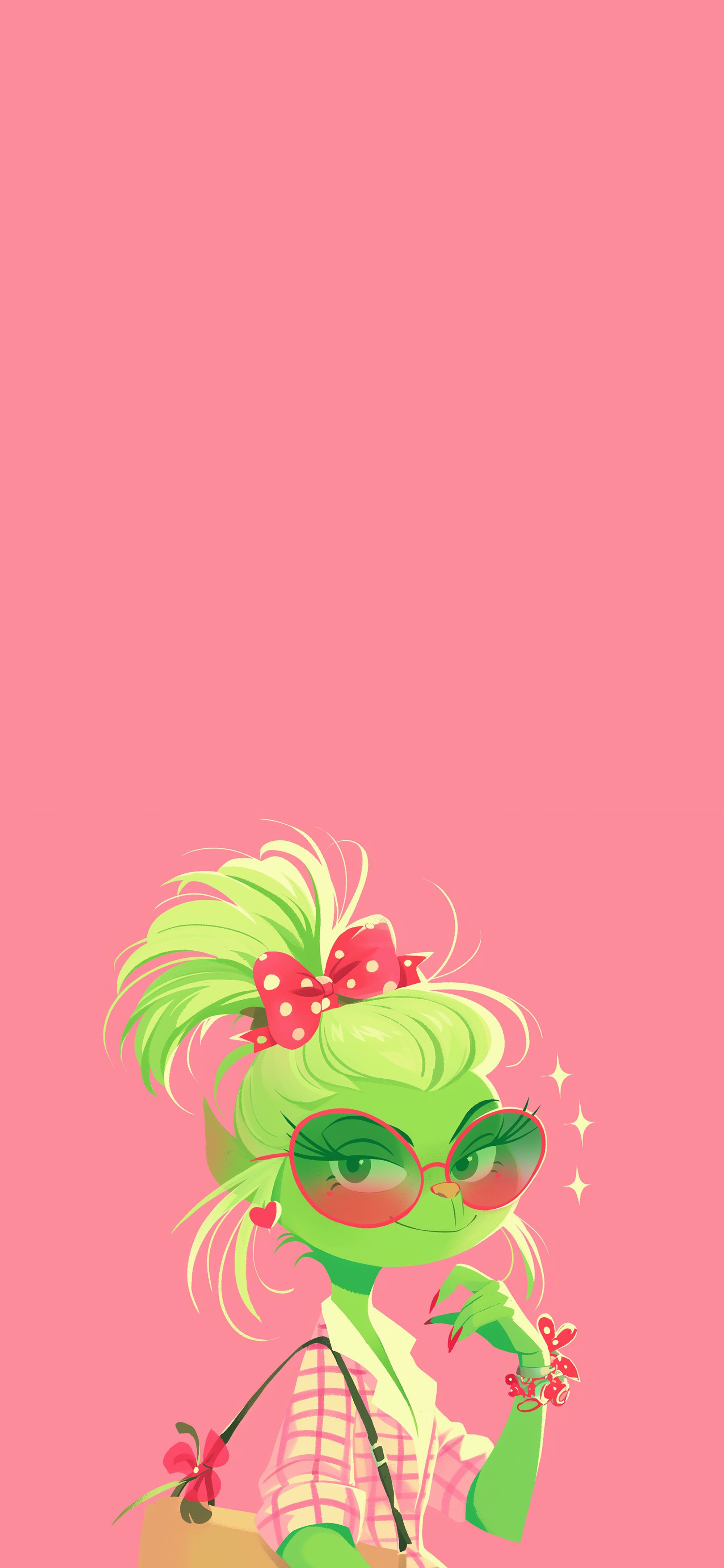 2000x4329 Grinch Girl Pink Background Funny Wallpaper