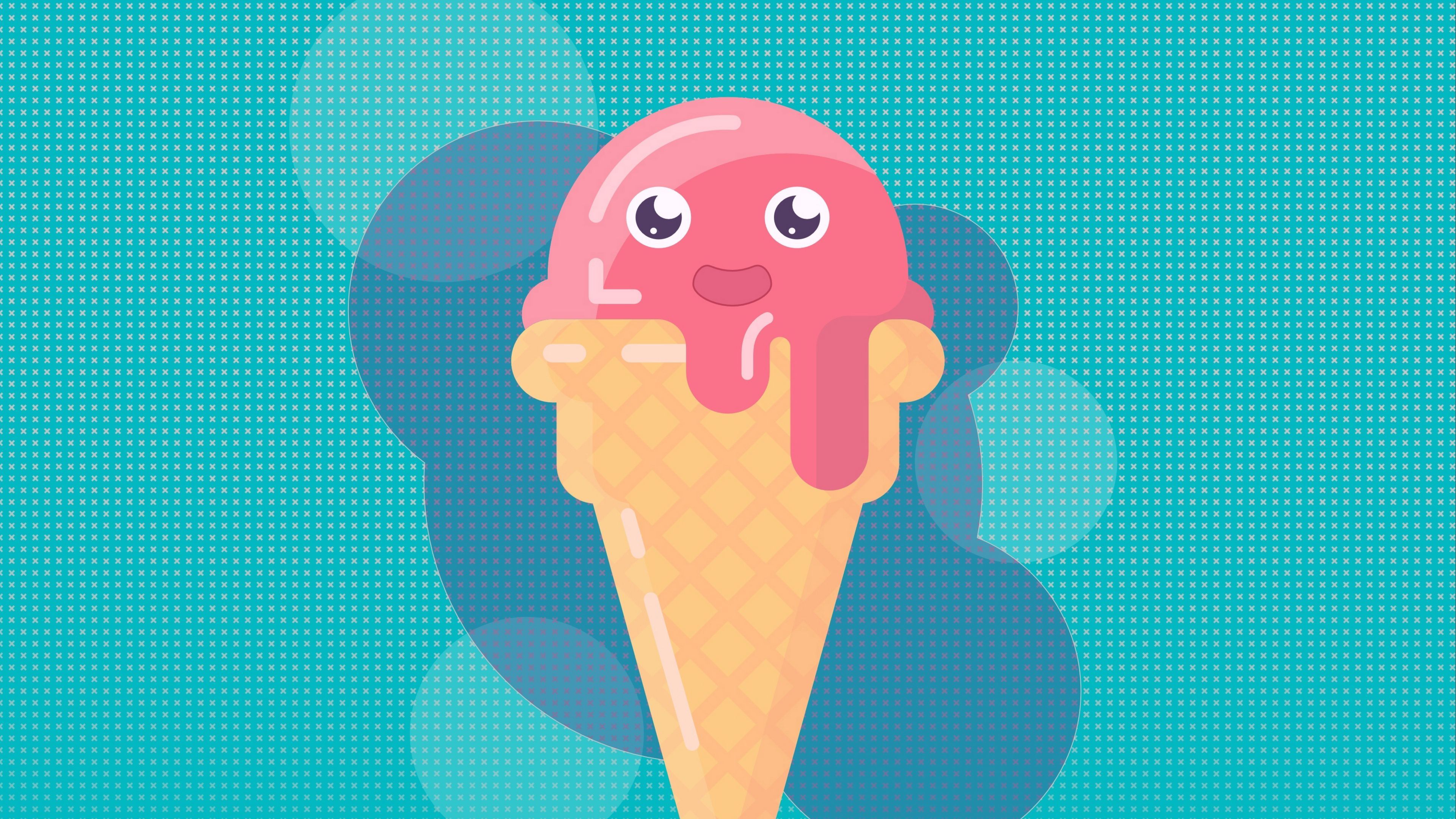 3840x2160 Download wallpaper 3840x2160 ice cream, horn, funny, face, melting, pink 4k uhd 16:9 HD background