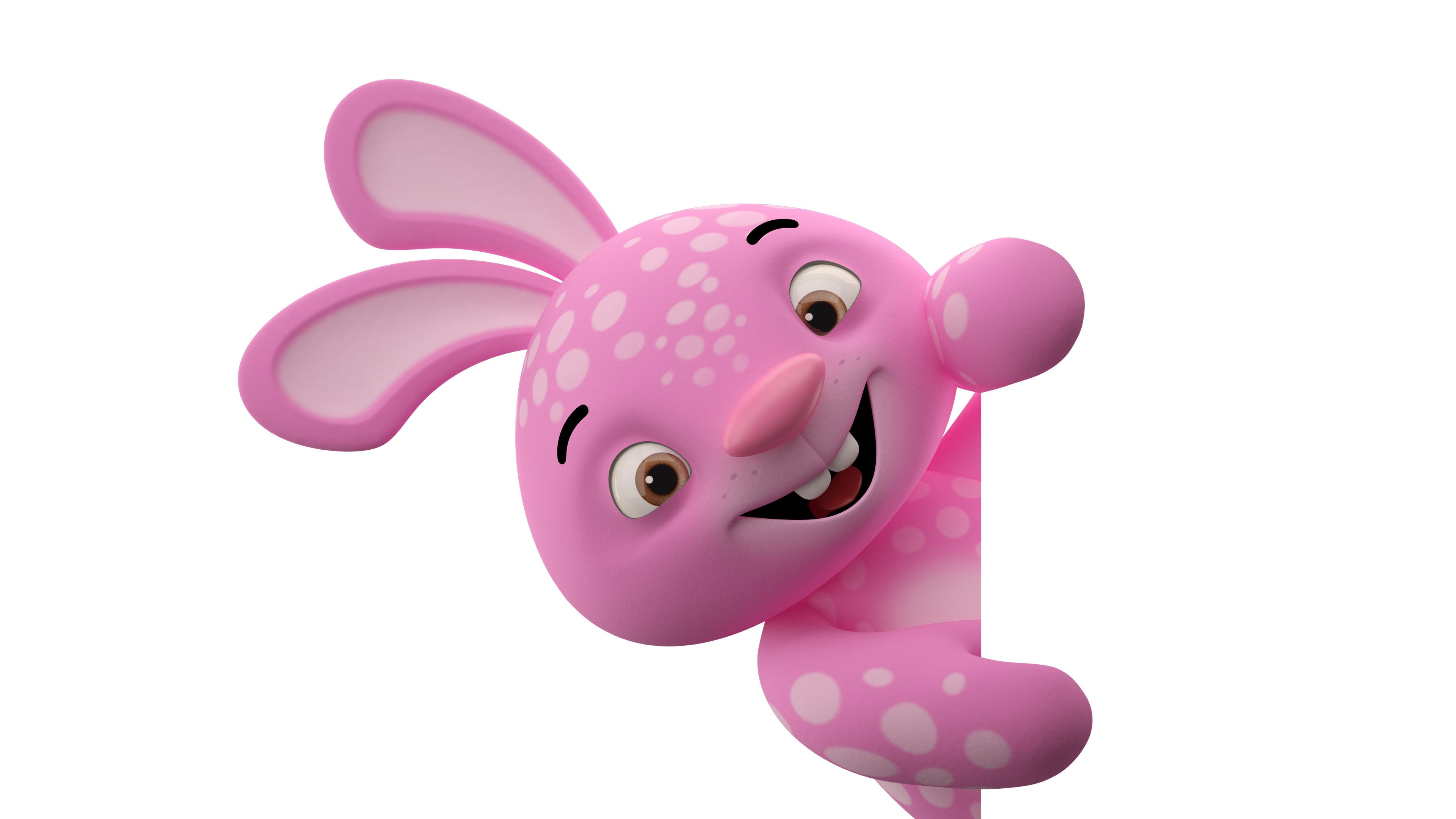 3840x2160 Funny Animation Pink Rabbit Illustration Monster White Background 4K HD Funny Animation Wallpaper