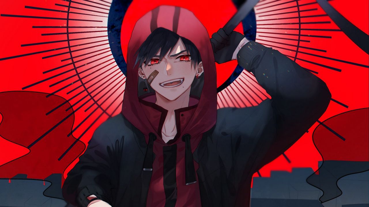 1280x720 Wallpaper guy, smile, anime, art, red hd, picture, image