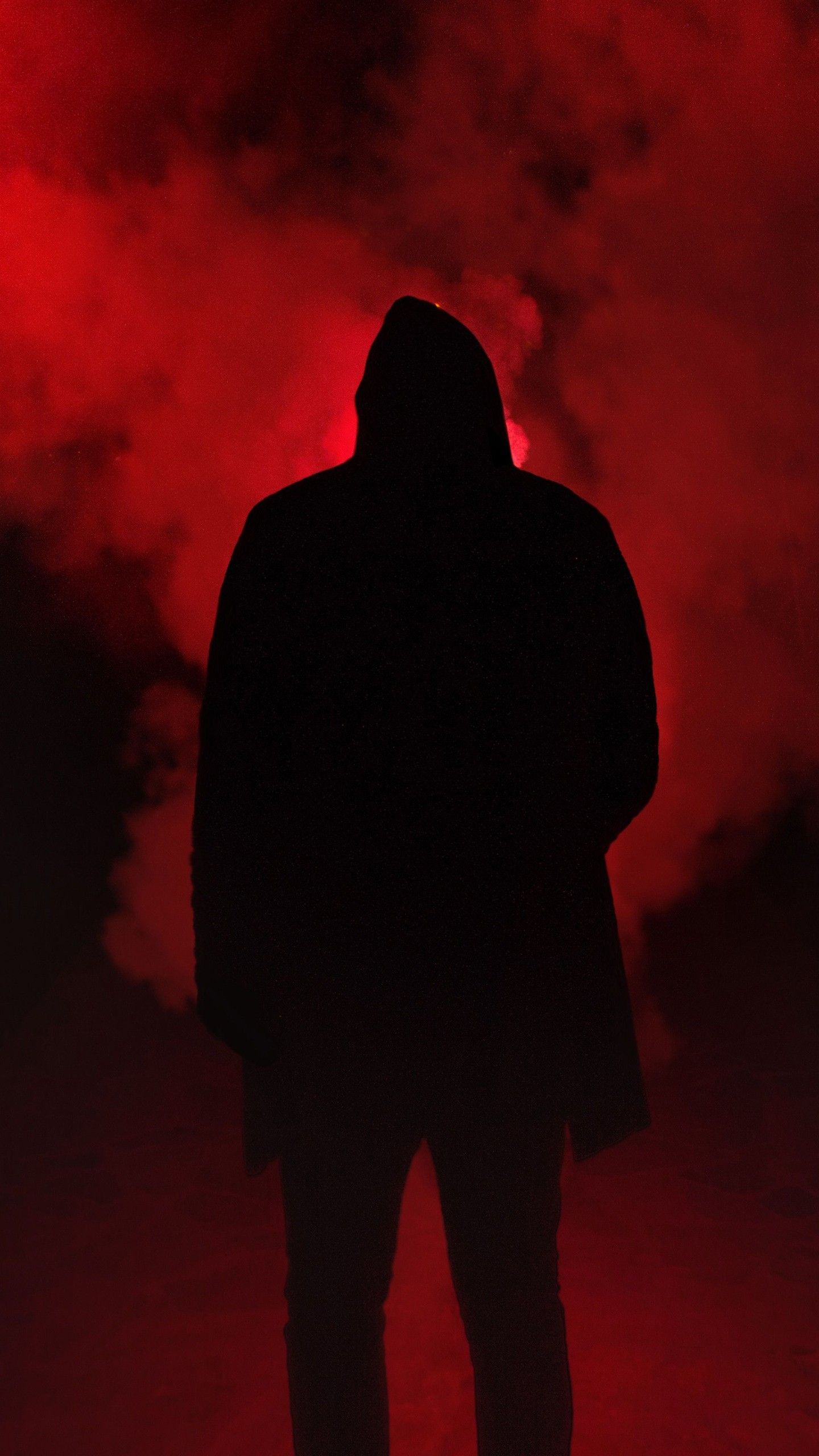 1440x2560 Shadow Of A Man With Red Smoke 4K 5K HD Red Aesthetic Wallpaper